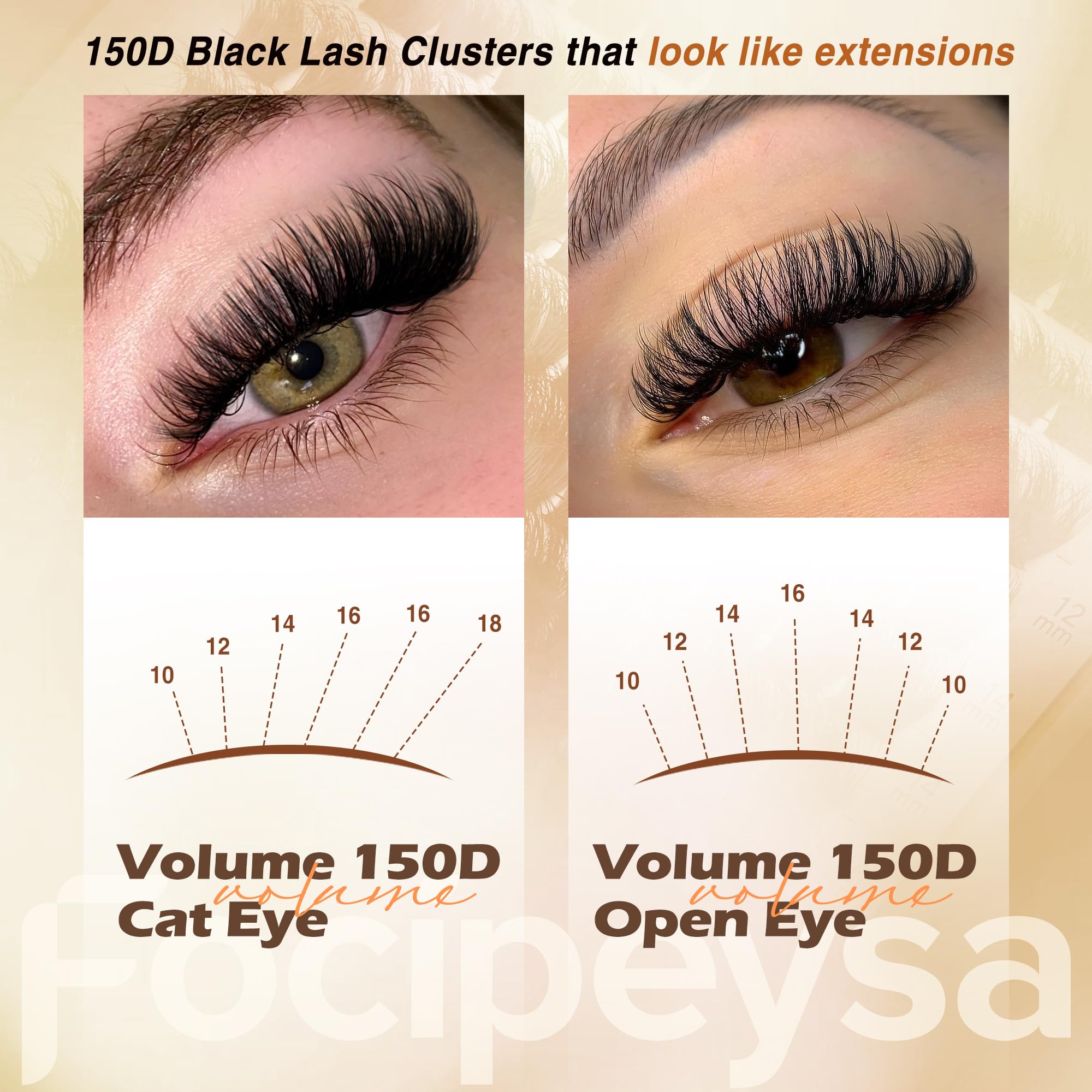 Extensions cils en grappes 10-18 mm D curl pour différents regards.