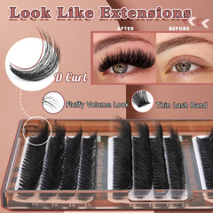 Focipeysa extension cils grappes 12-18mm noir mat, confort léger au porté.