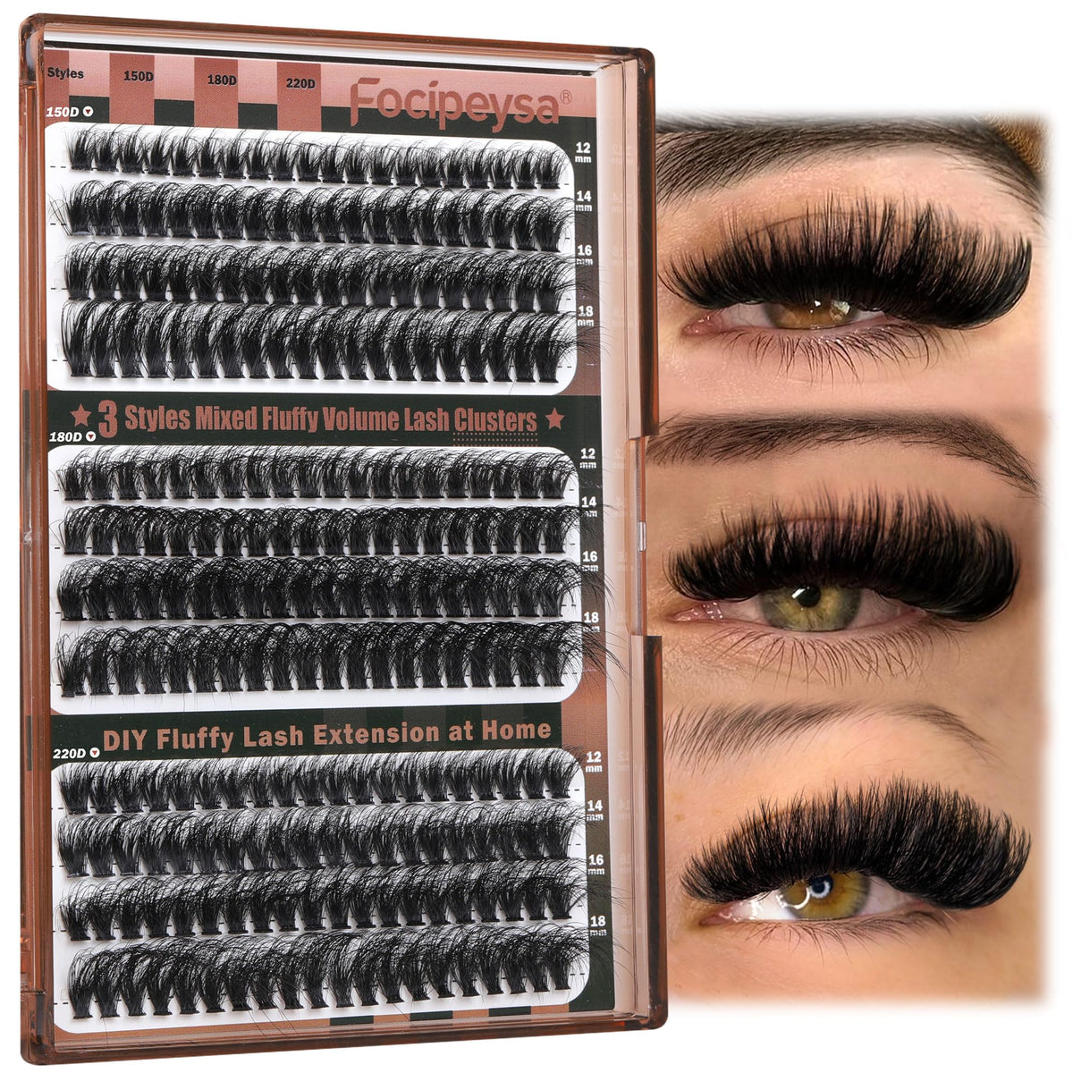 Focipeysa groupes de cils 150-180-220 pour un regard volumineux et naturel.