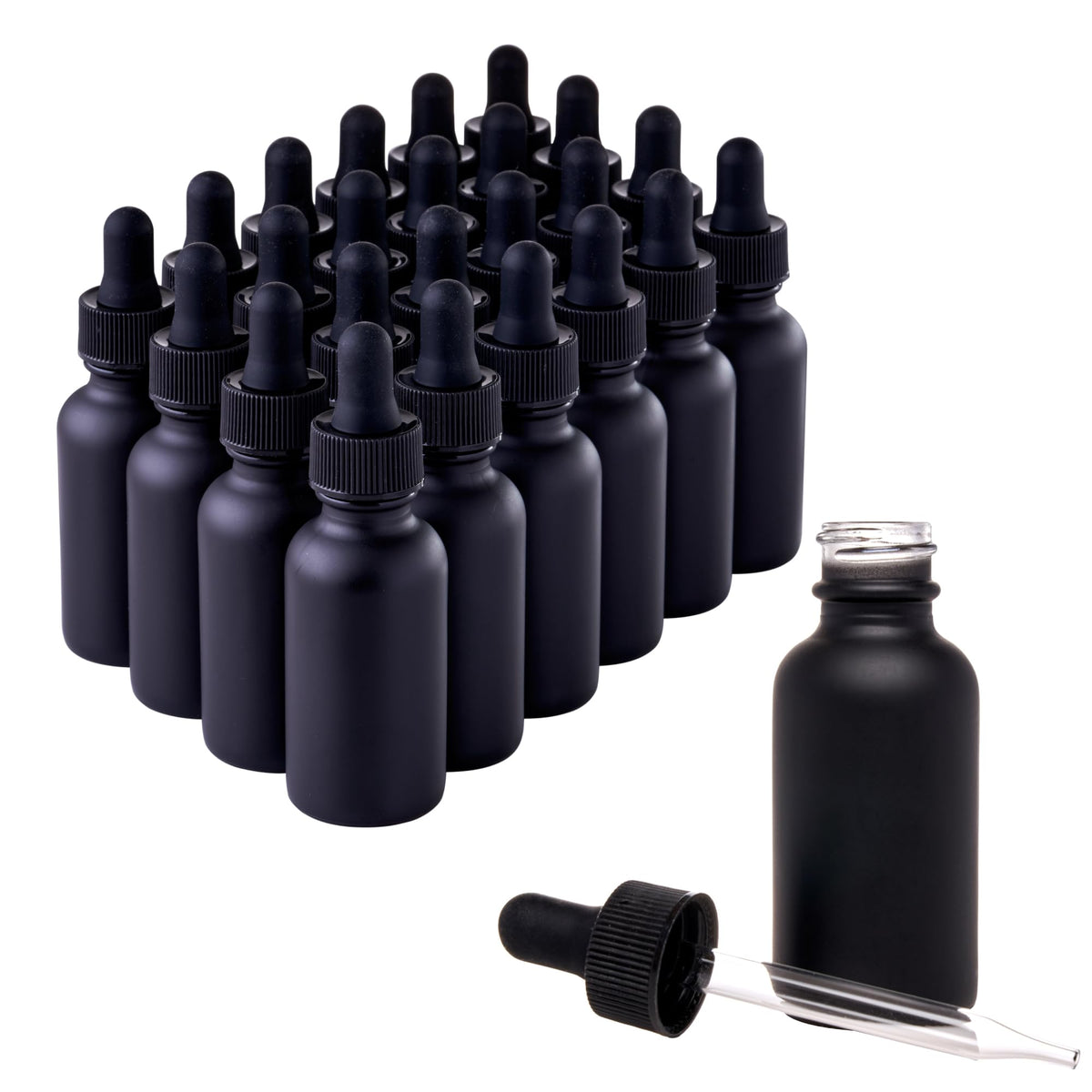 Focus Nutrition: ensemble de bouteilles en verre noir 1 oz avec compte-gouttes, prêt pour huiles essentielles.