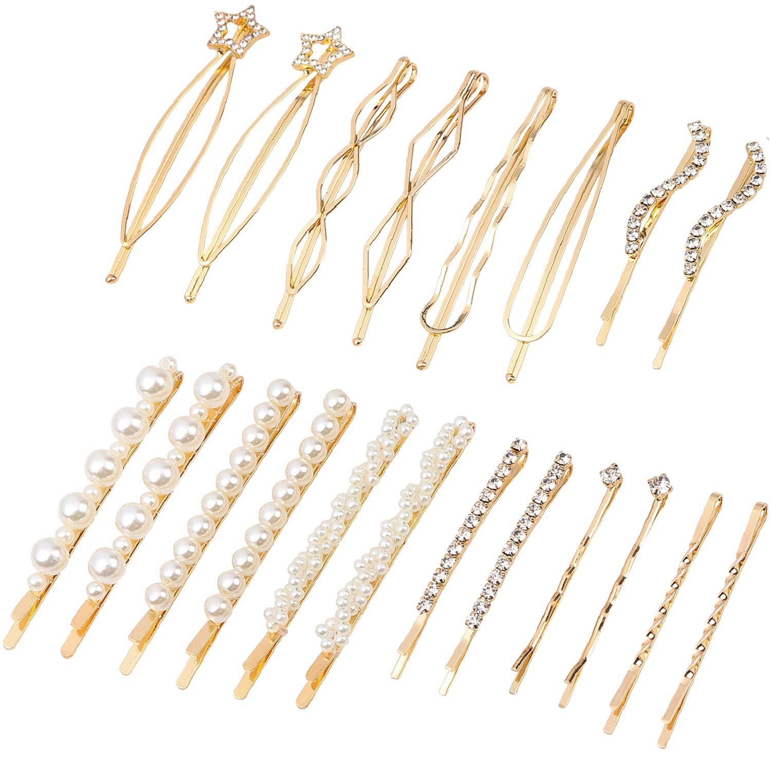 Barrettes Folansy dorées avec perles artificielles, parfaites pour un look mariage.