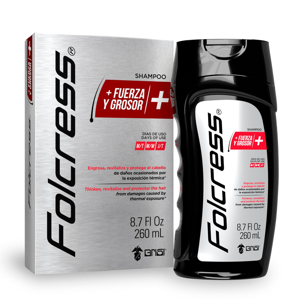 Folcress Shampoo bottle on shelf signals premium daily cleansing.