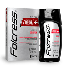Folcress Shampoo bottle on shelf signals premium daily cleansing.