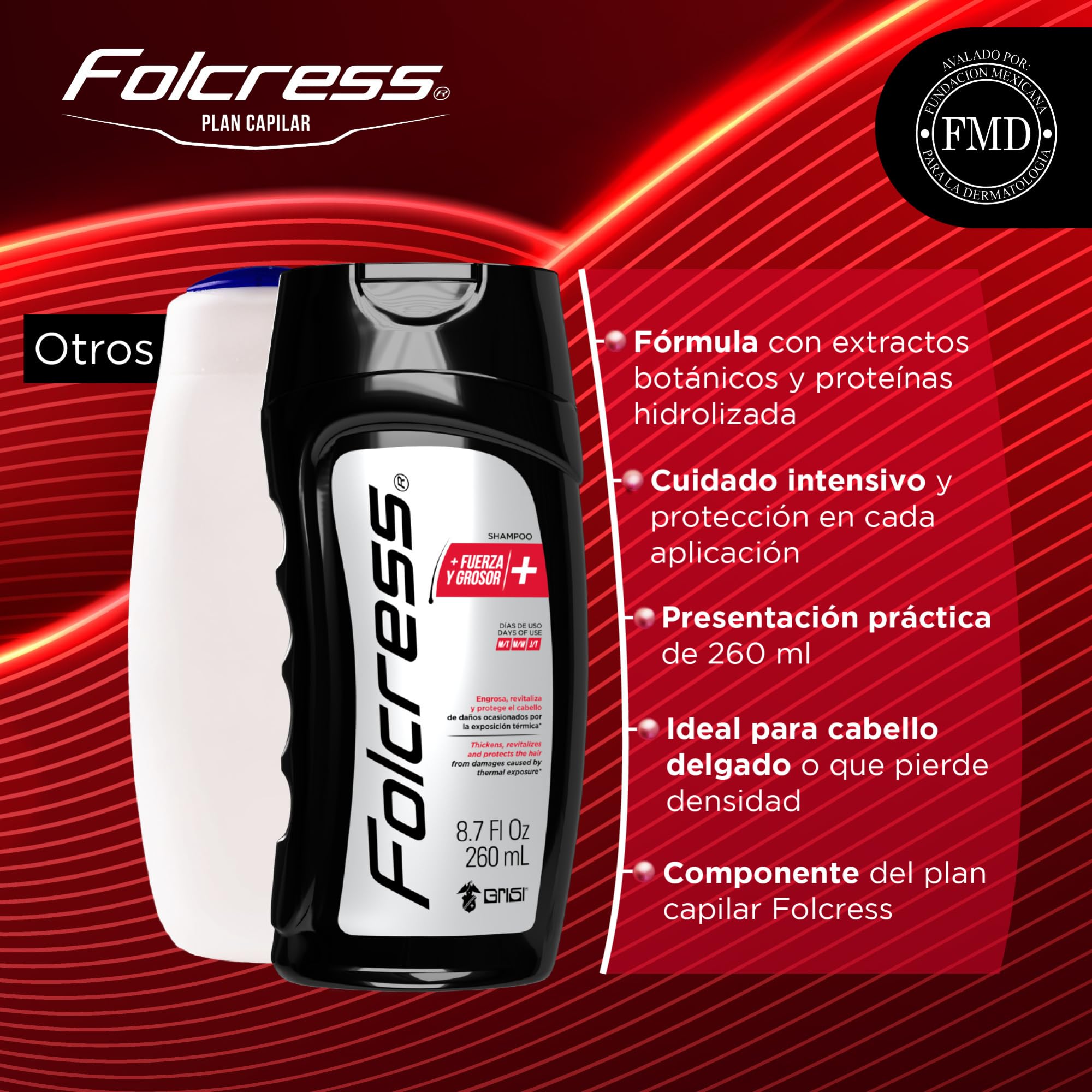 Folcress Shampoo natural ingredients highlight botanical extracts.