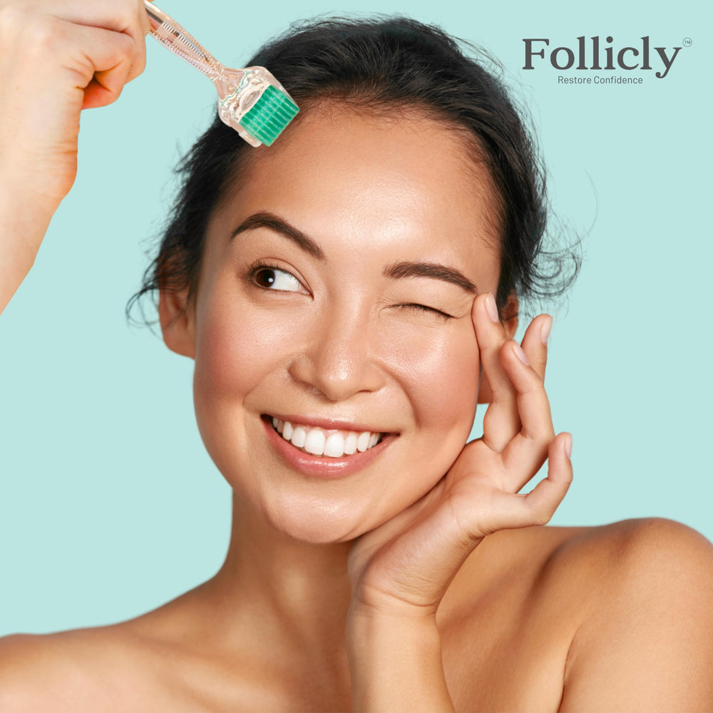 Follicly Derma Roller: usage débutant et routine simple pour cheveux et peau.