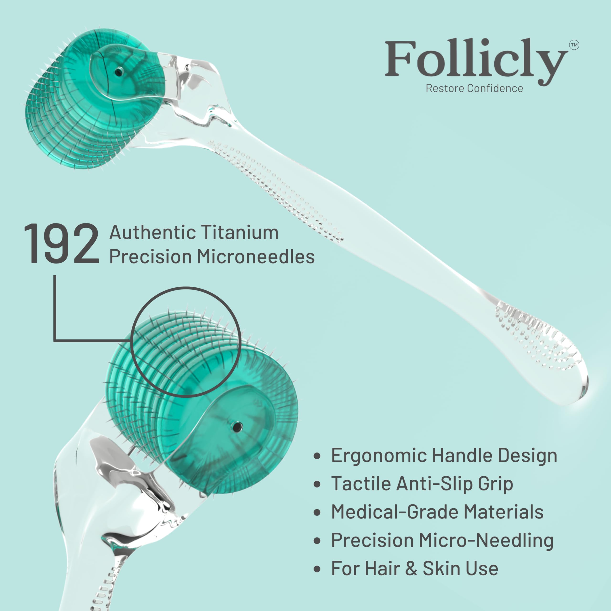 Follicly Derma Roller: visage net avec micro-aiguilles 0,25 mm.