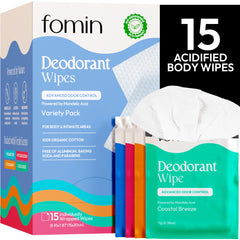 Lingettes FOMIN acidifiées de voyage dans étui compact, fraîcheur instantanée.