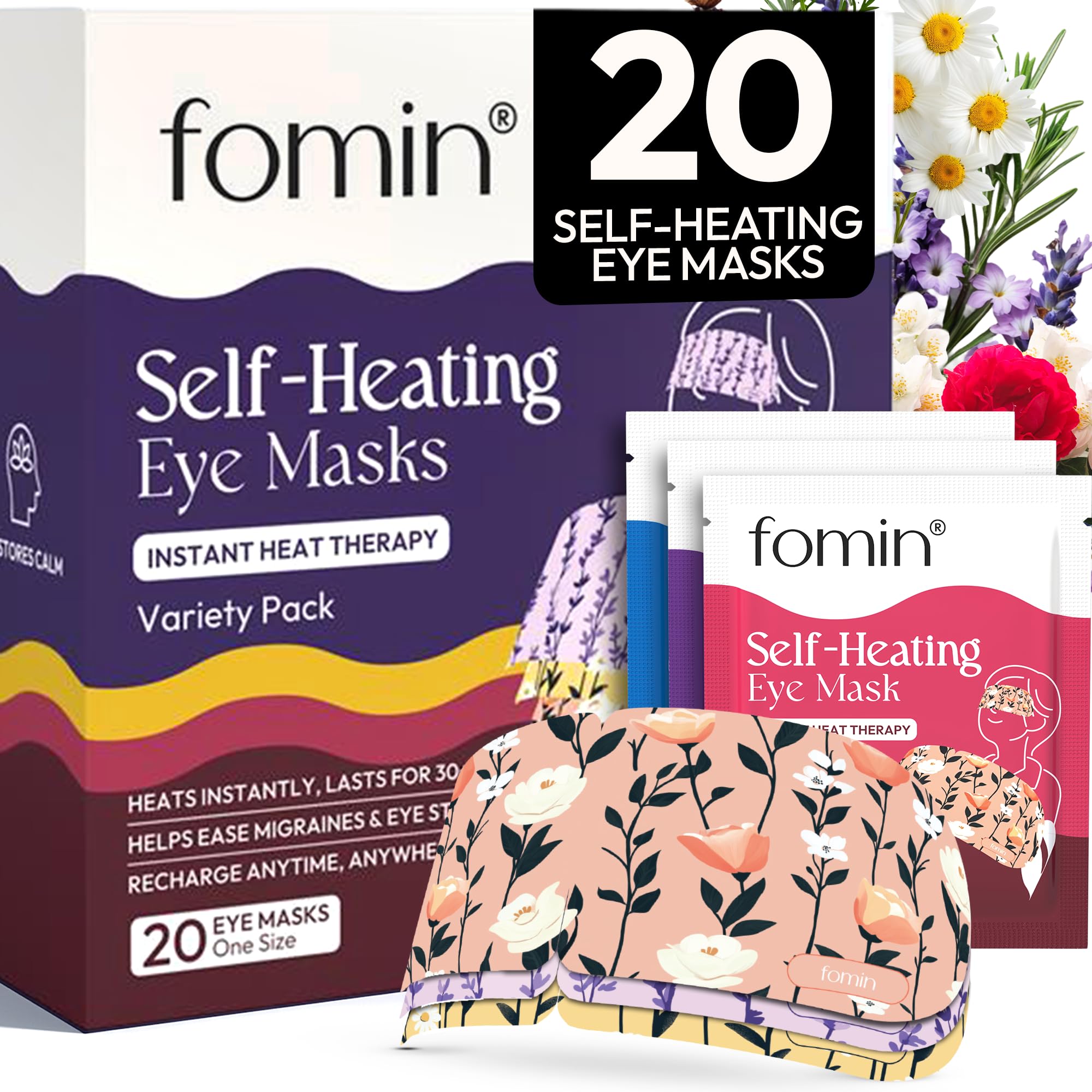 Fomin Masque Yeux Chauffant: pack de 20 pour détente rapide à domicile