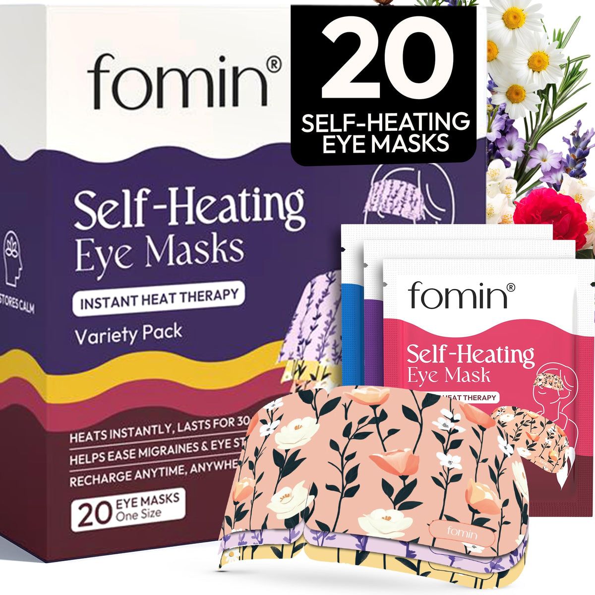 Fomin Masque Yeux Chauffant: pack de 20 pour détente rapide à domicile