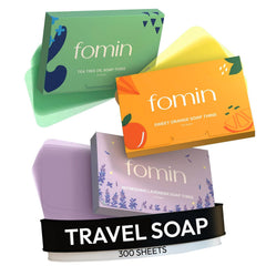 Sachets savon antibactérien FOMIN orange, idéal pour le voyage et le camping.