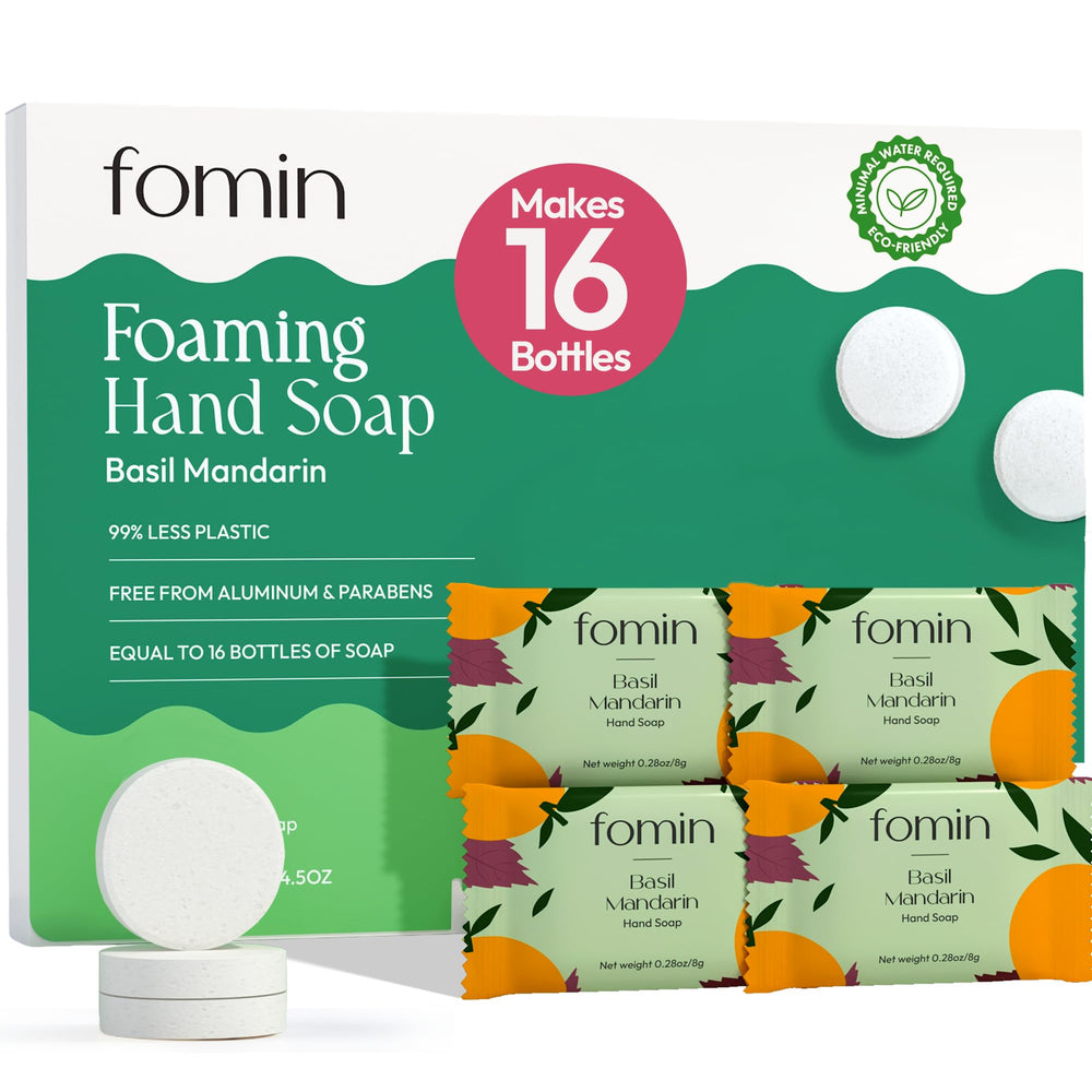 Savon mousse Fomin Basilic Mandarine : tablettes pour dosage pratique et longue durée.