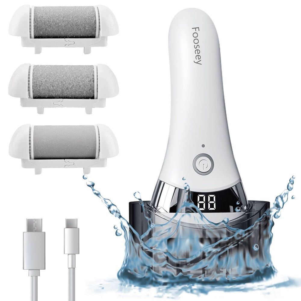 Fooseey exfo­liateur pied électrique en vue frontale, peau plus lisse possible.
