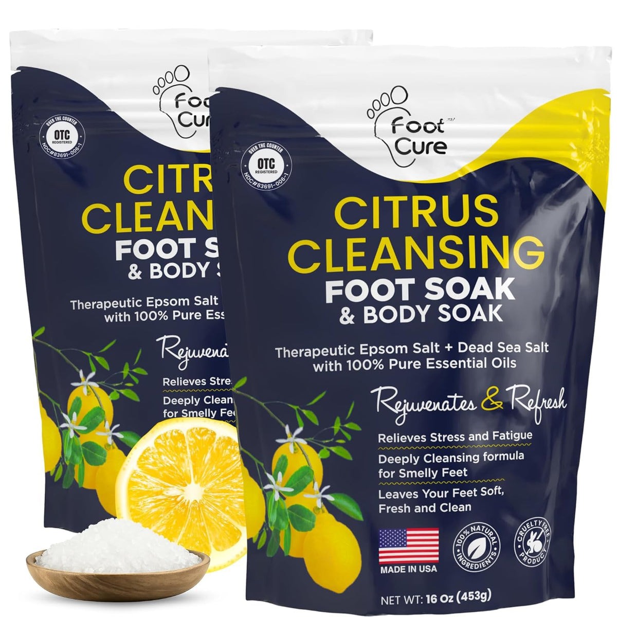 Foot Cure bain-pieds-detox-citrus: revitalise les pieds fatigués.