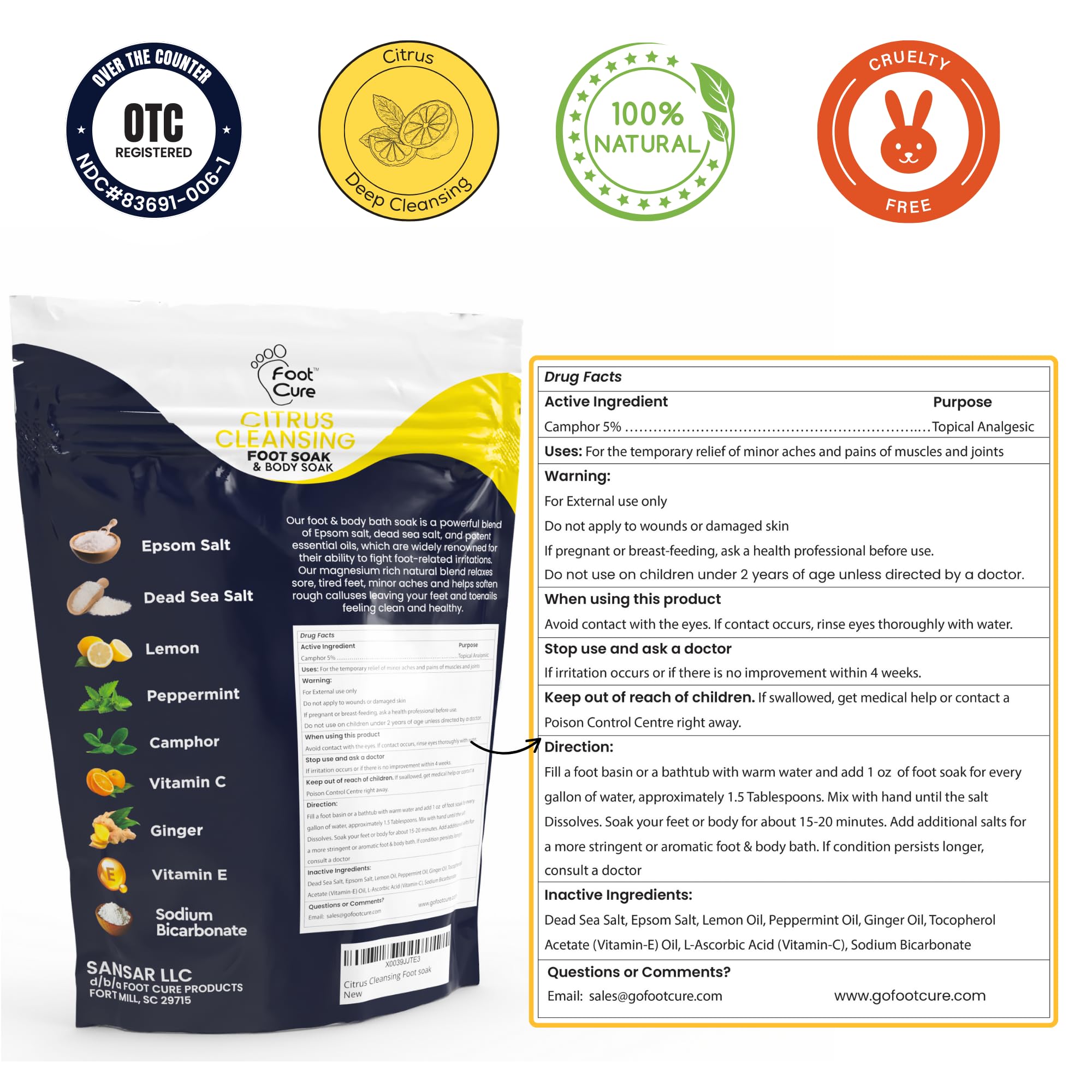 Foot Cure emballage-eco-responsable: emballage durable pour votre routine spa.