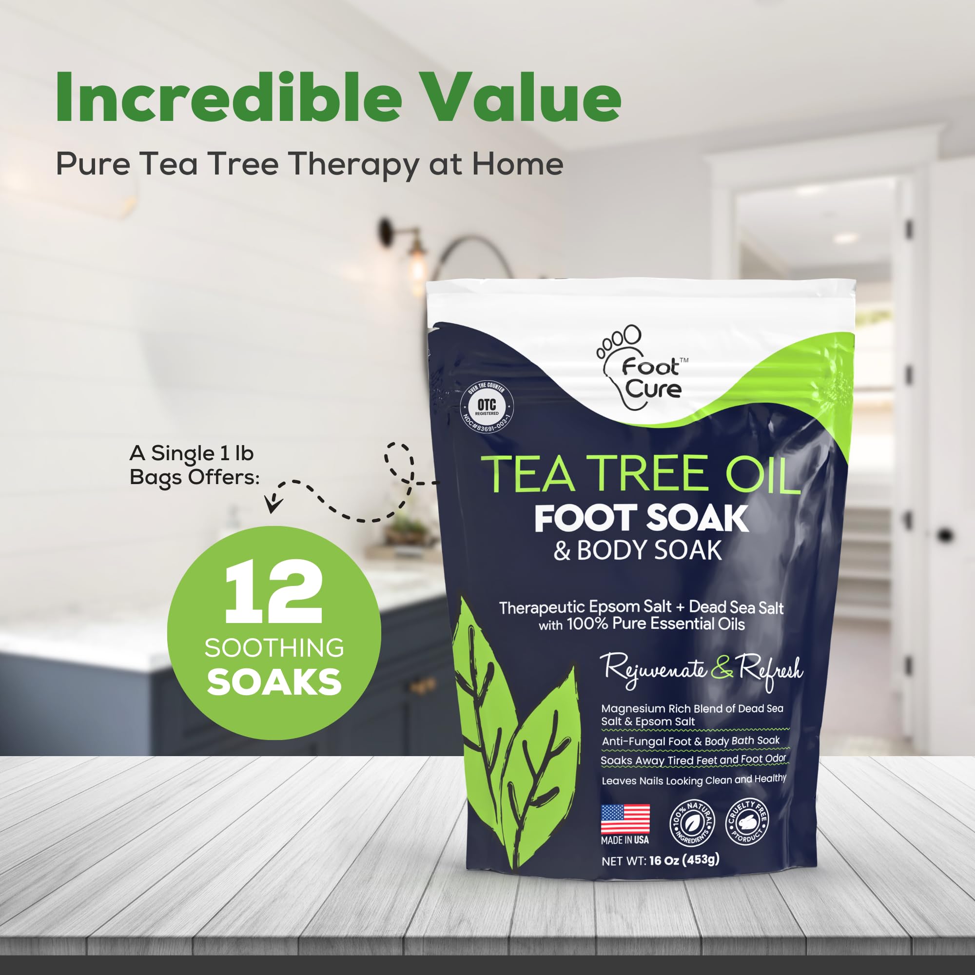Foot Cure Epsom Salt bath highlights mineral support for muscles and recovery.