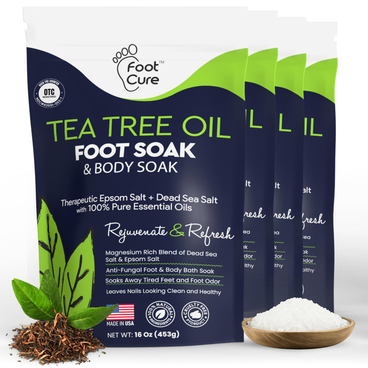 FOOT CURE flacon-bain-pieds avec huile-arbre-a-the pour relaxation des pieds