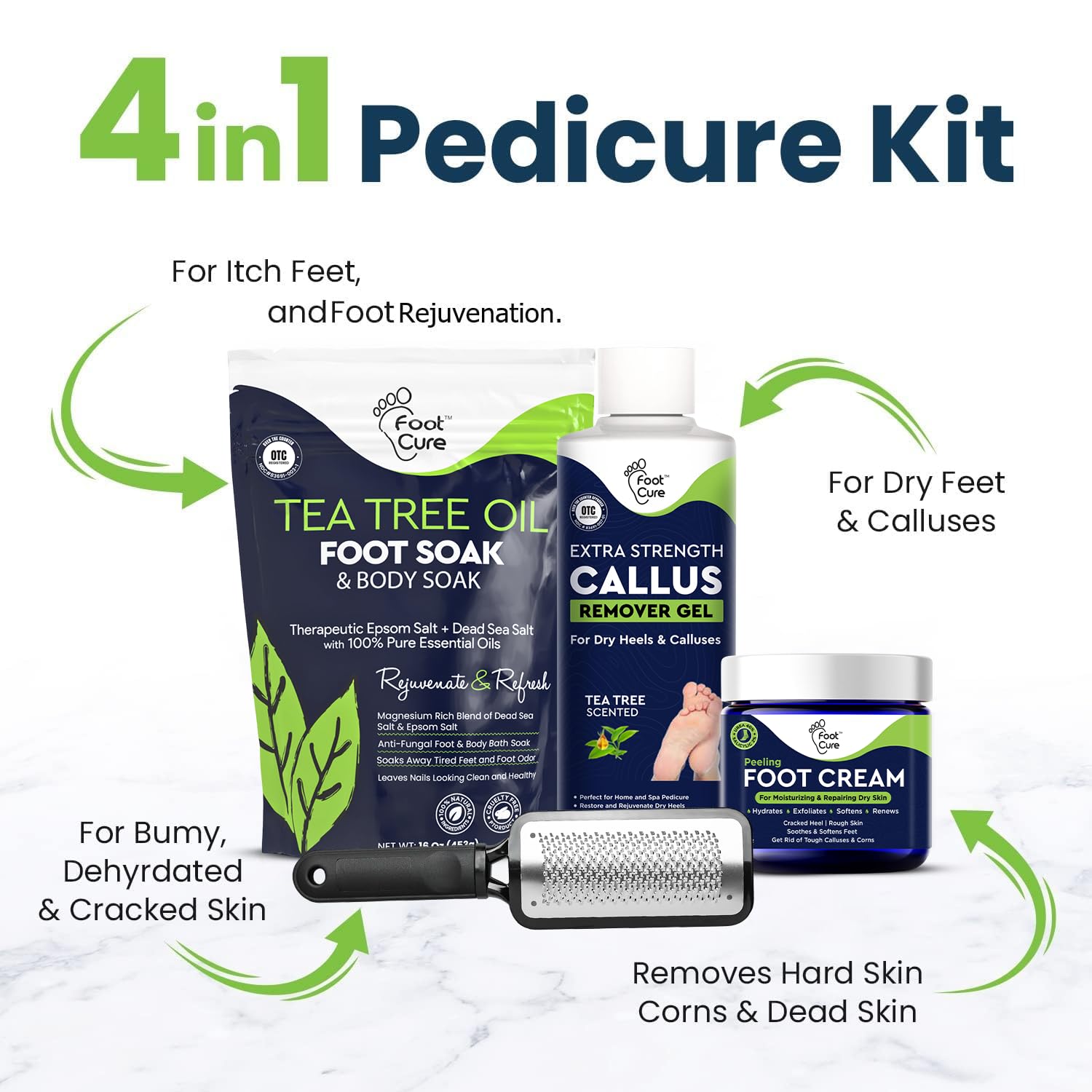 FOOT CURE sels bain arbre-a-the, soin naturel pour pieds détendus.
