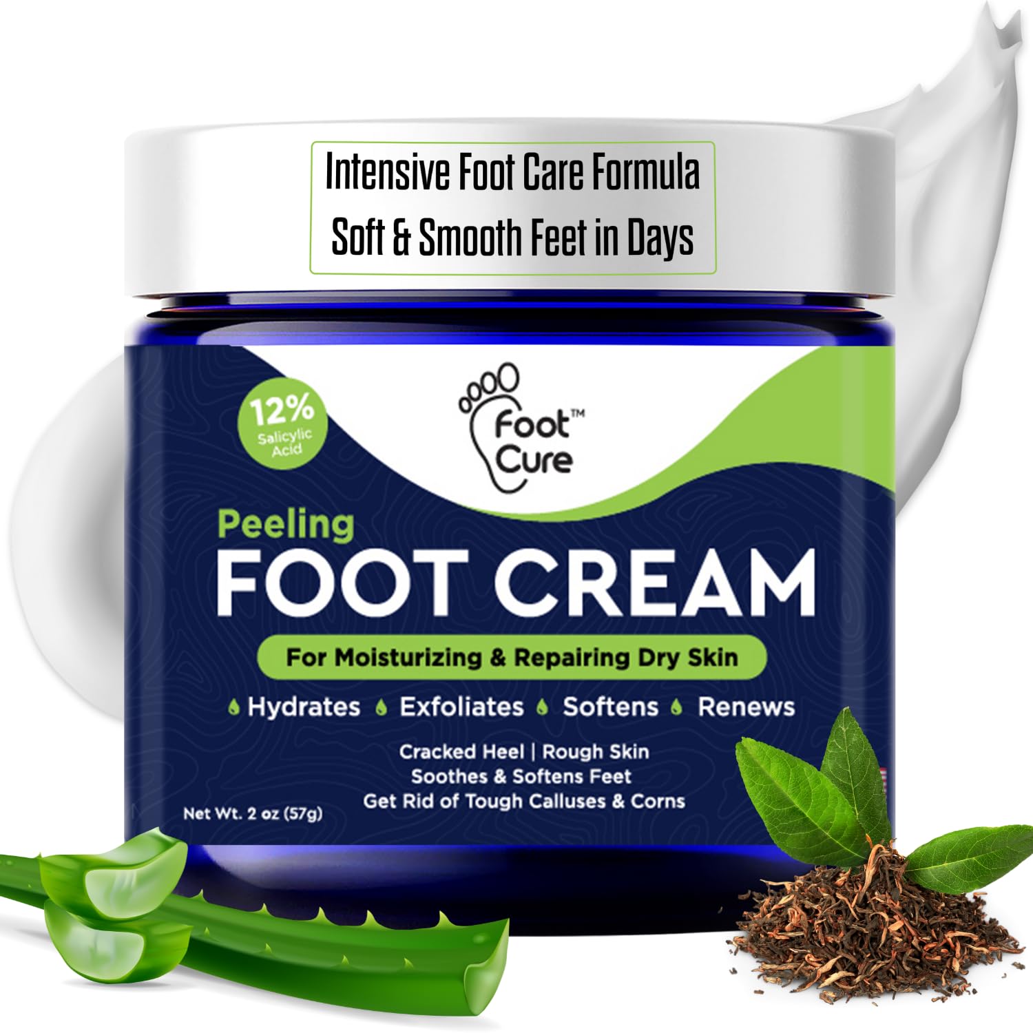 FOOT CURE Tea Tree Oil Foot Cream 2oz jar hydrates dry skin for smoother heels.
