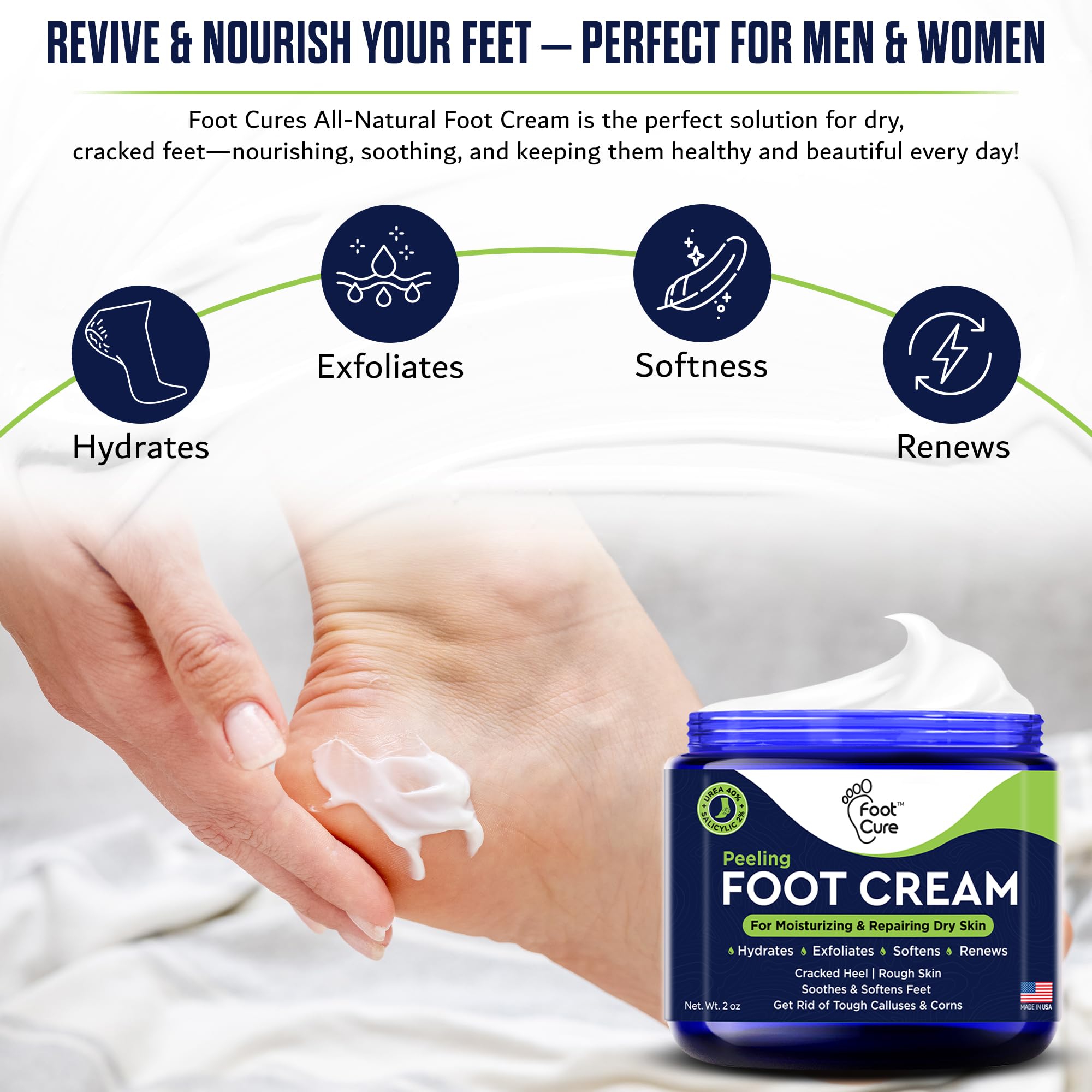 FOOT CURE Tea Tree Oil Foot Cream natural scent enhances relaxation.