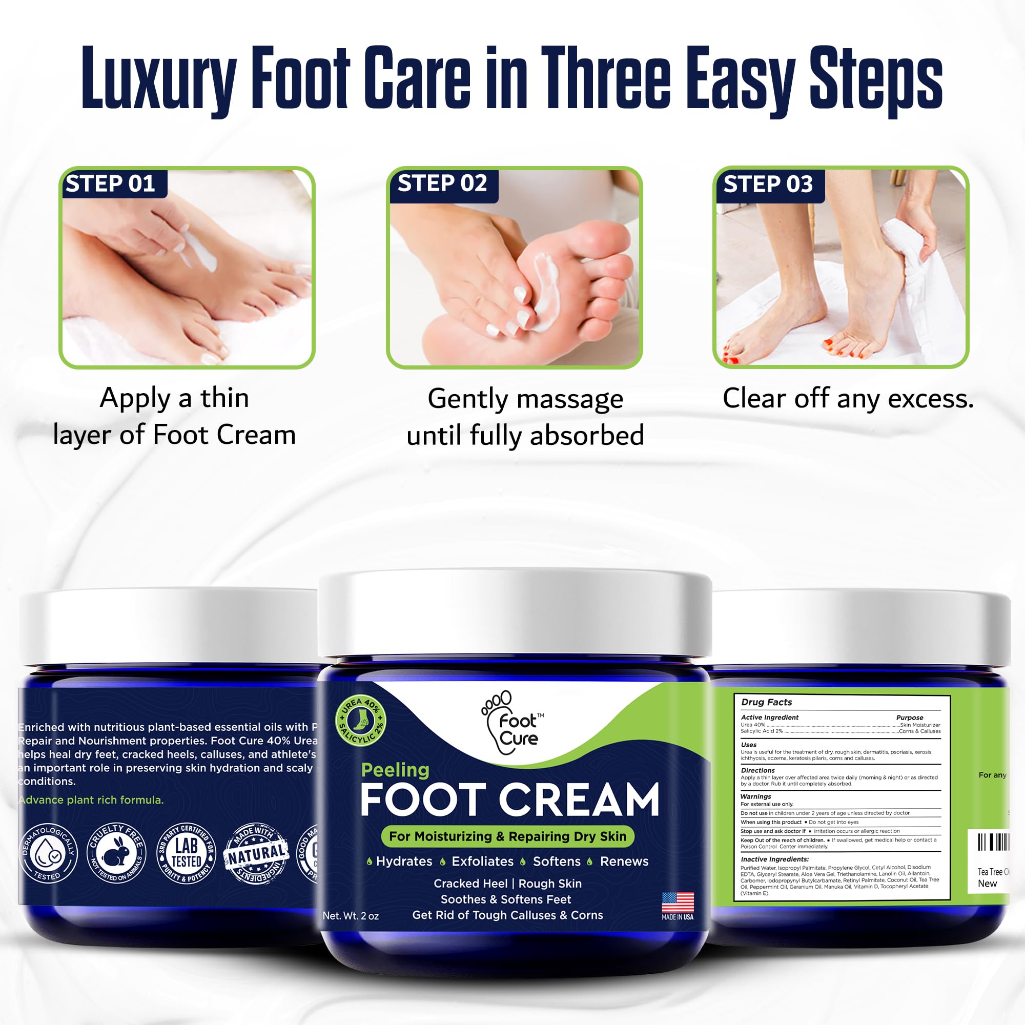 FOOT CURE Tea Tree Oil Foot Cream supports hydrated skin for daily wear.