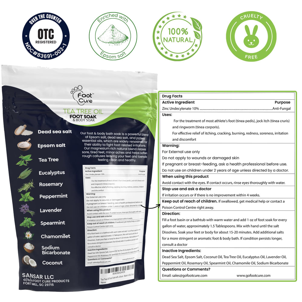 Foot Cure Tea Tree Oil Foot Soak in a bath scene for spa-like relaxation.