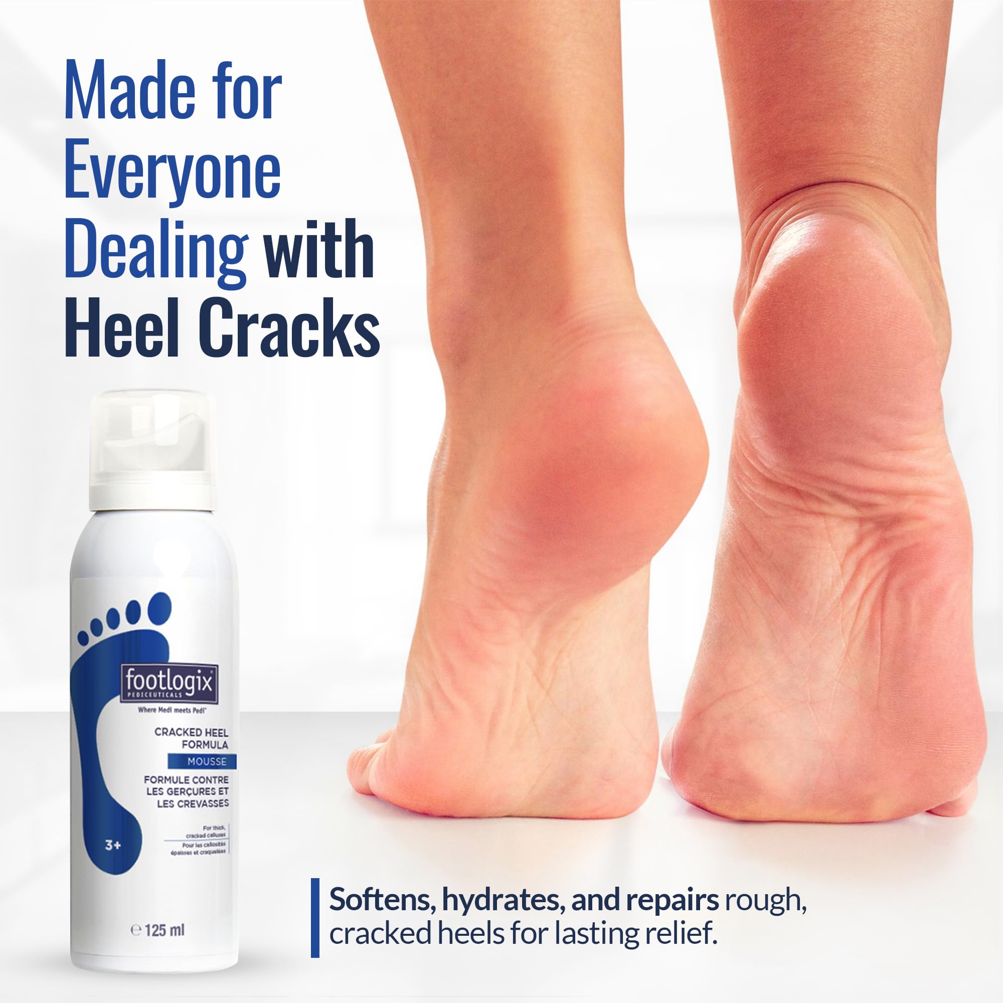 Footlogix application crème sur fissures talon texture douce absorption rapide.