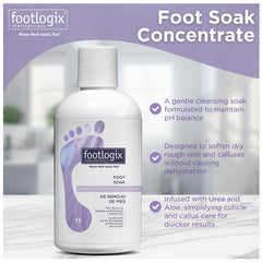 Footlogix Foot Soak Concentrate – action adoucissante sans dessécher la peau.