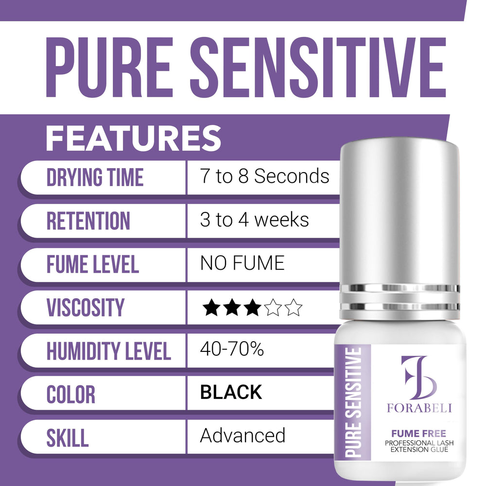 Forabeli Pure Sensitive adhésif cils gros plan séchage rapide et précision.