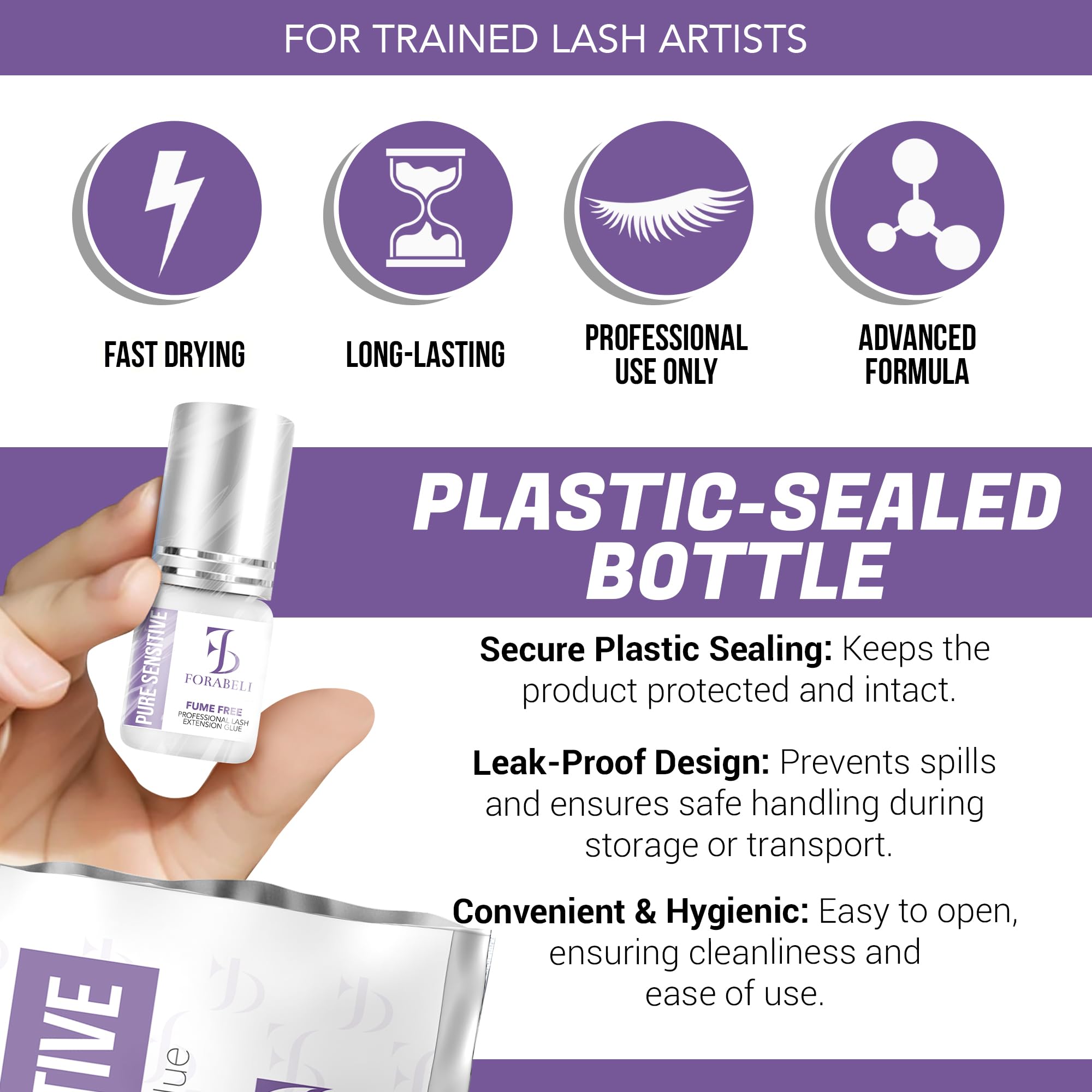 Forabeli Pure Sensitive adhésif cils utilisation professionnelle et douceur d'adhésion.
