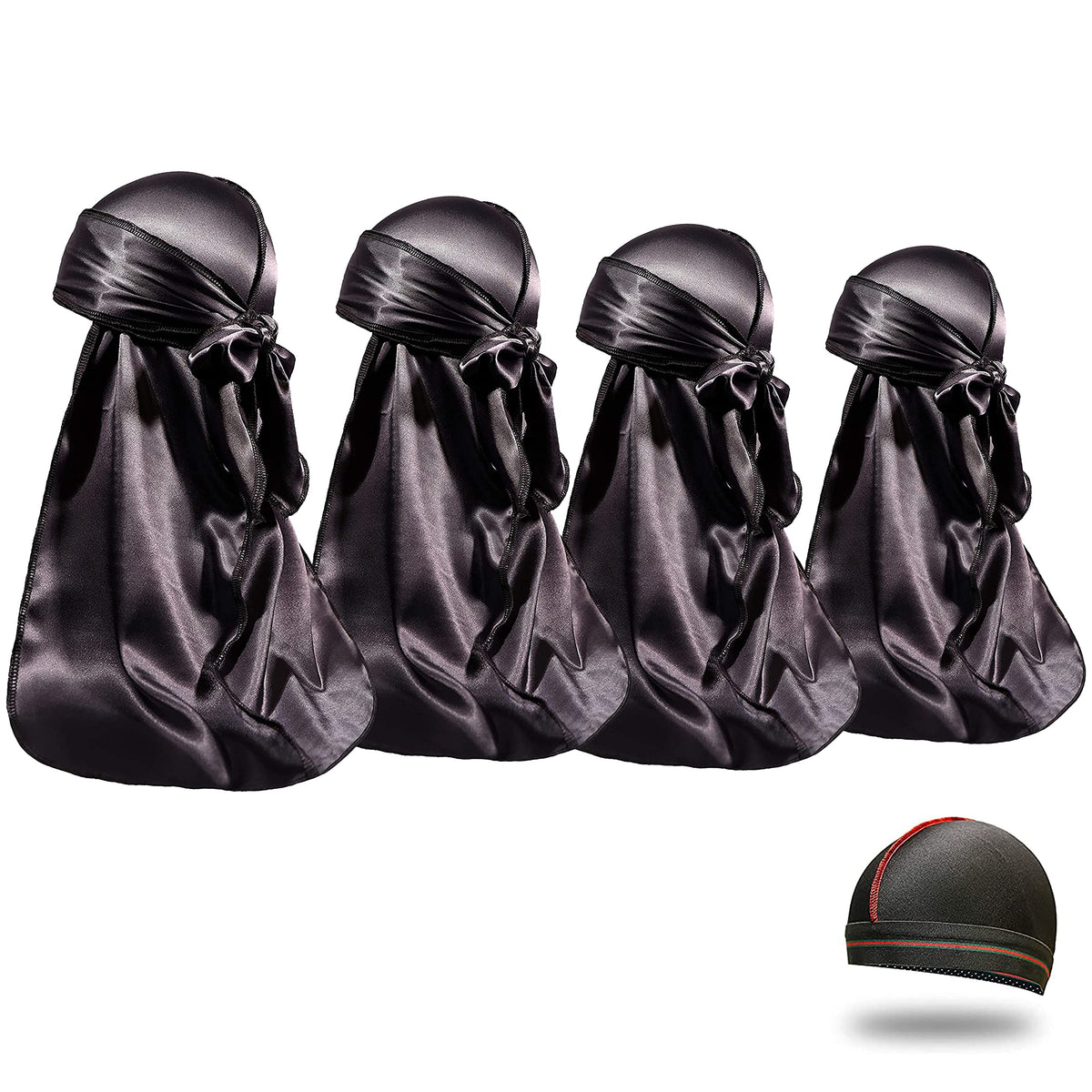ForceWave durag satin noir vue avant, maintien des coiffures et fini soyeux.