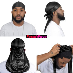ForceWave durag satin noir brillance satinée et hydratation légère des cheveux.