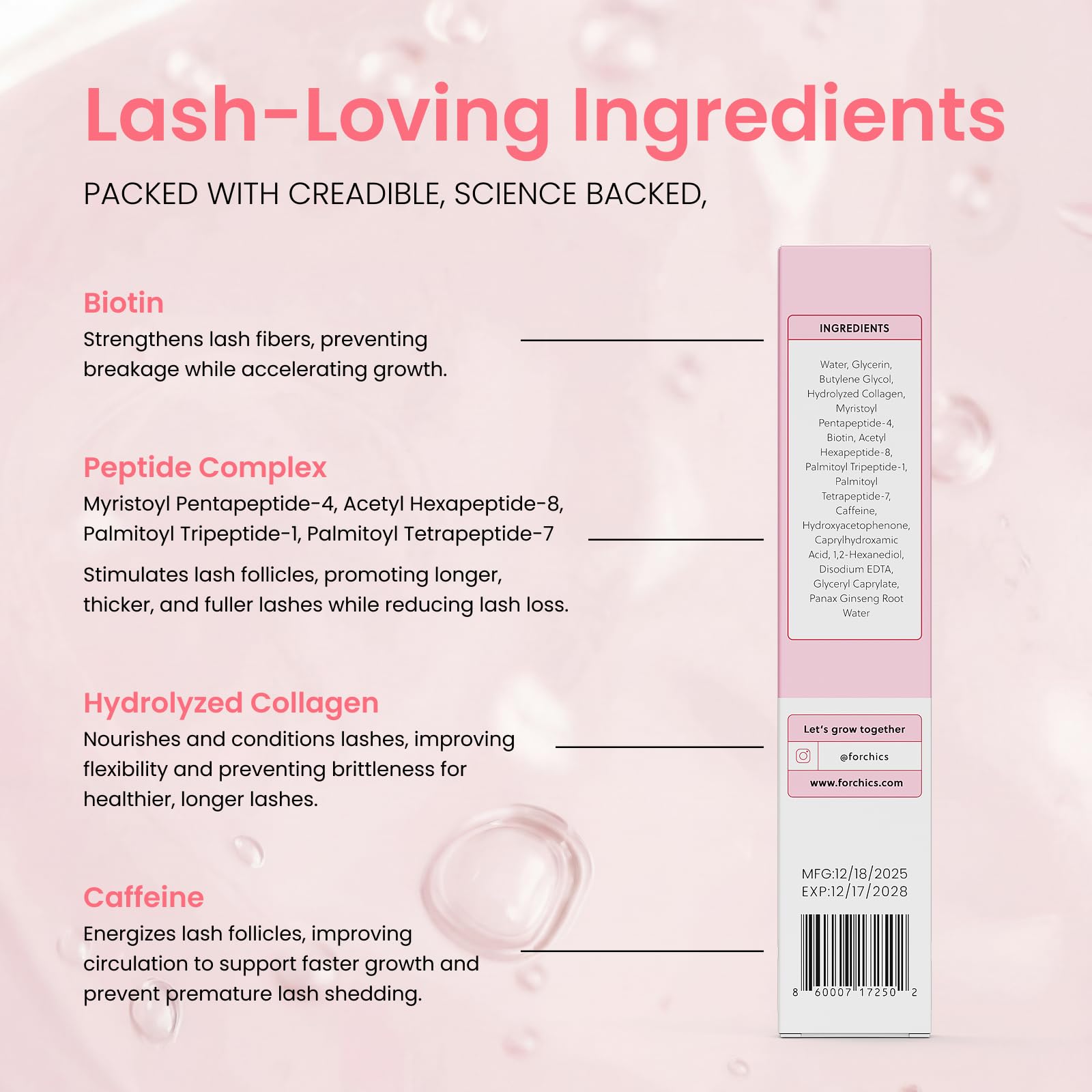 ForChics Sérum Cils — sans prostaglandine, usage sûr pour yeux sensibles.