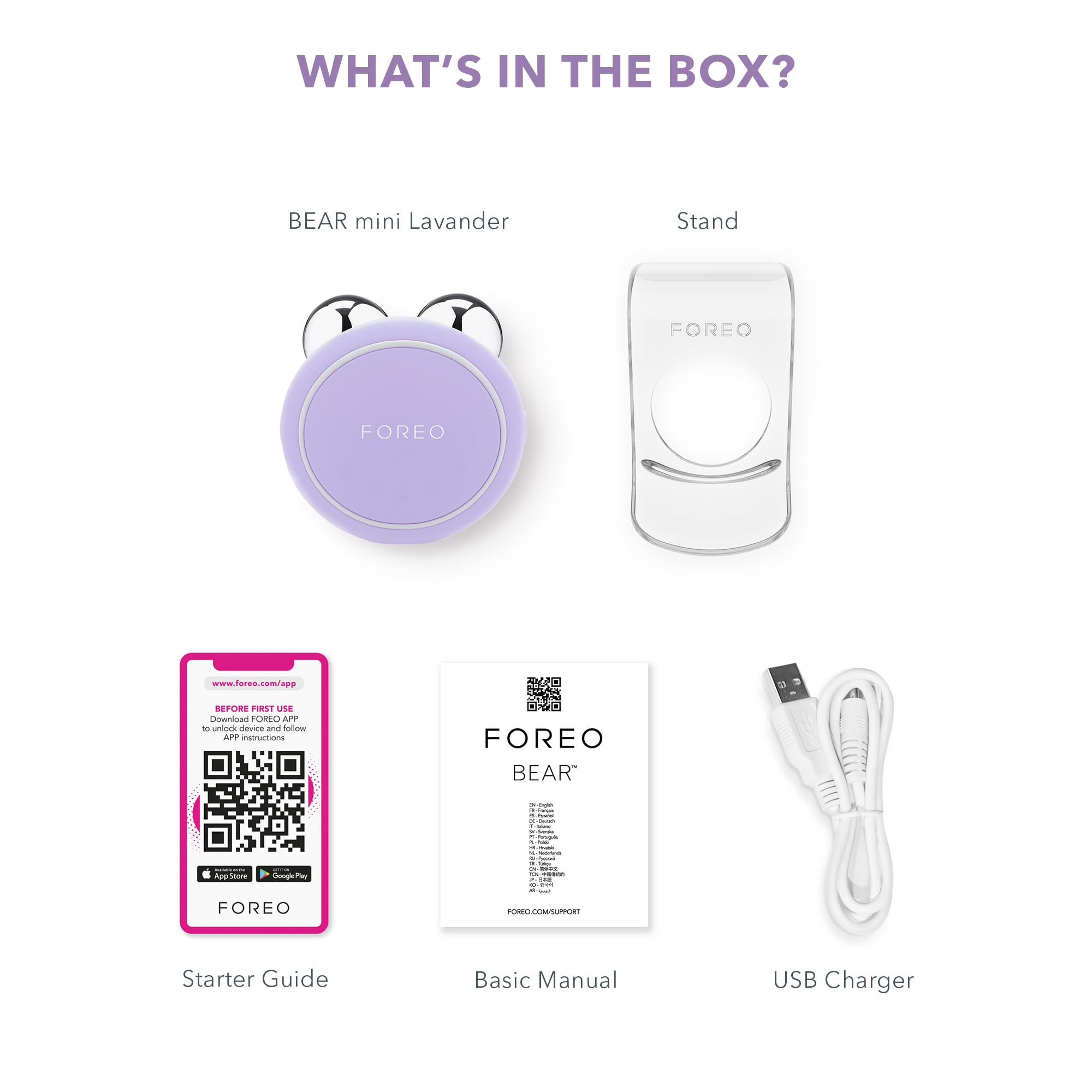 FOREO Bear mini – édition lavande et connexion à l’appli.
