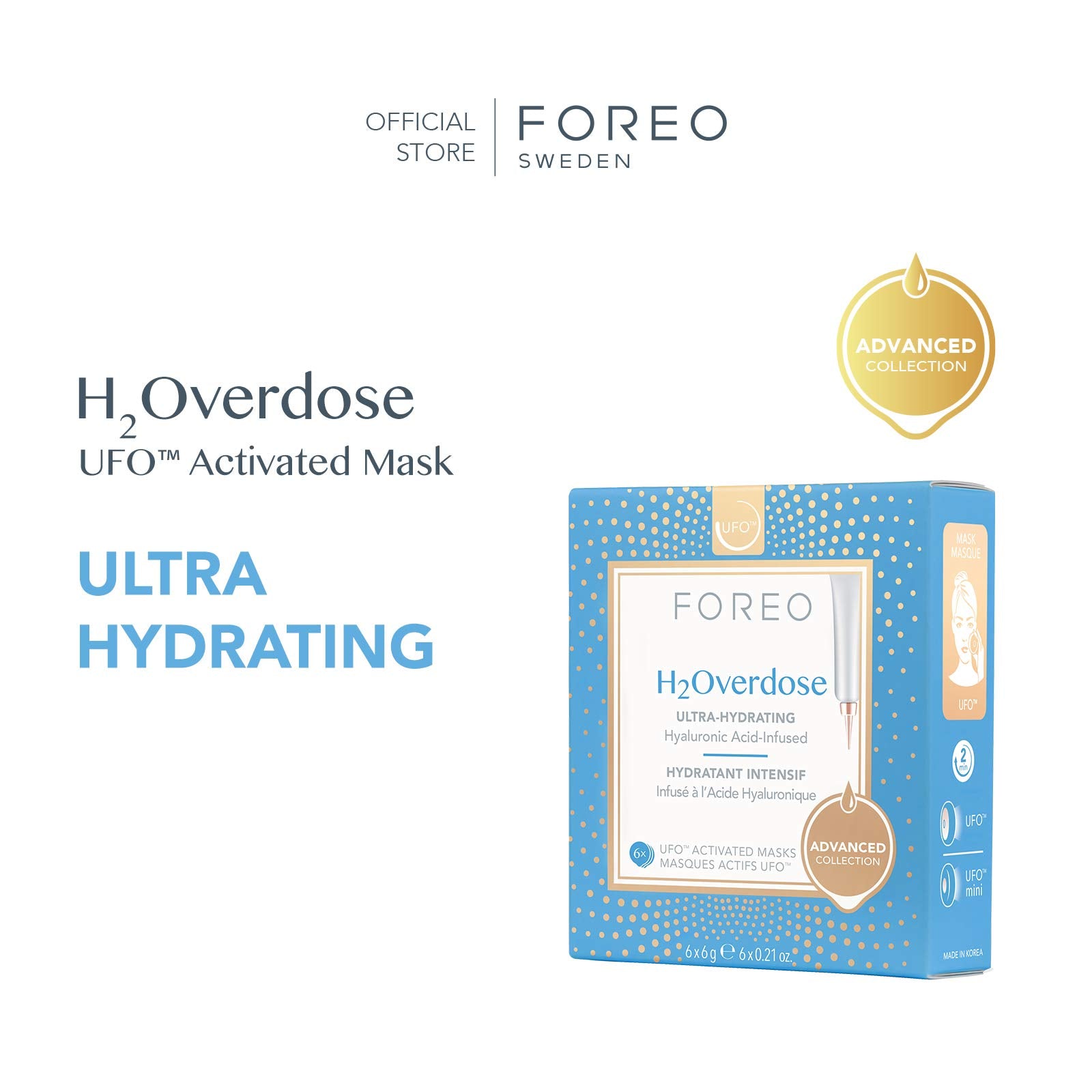 FOREO H2Overdose masque visage hydratation: douceur immédiate pour peau sèche