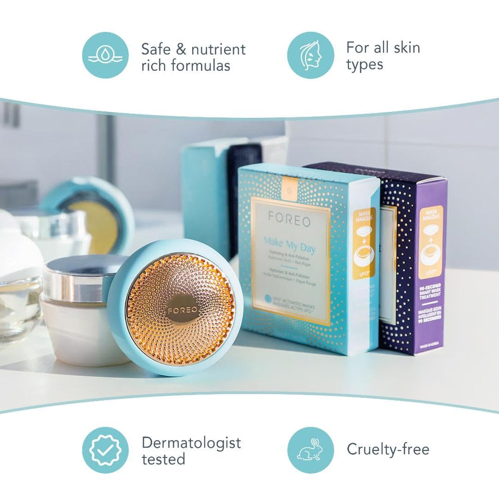 FOREO Make My Day LED verte et pulsations douces uniformisent le teint