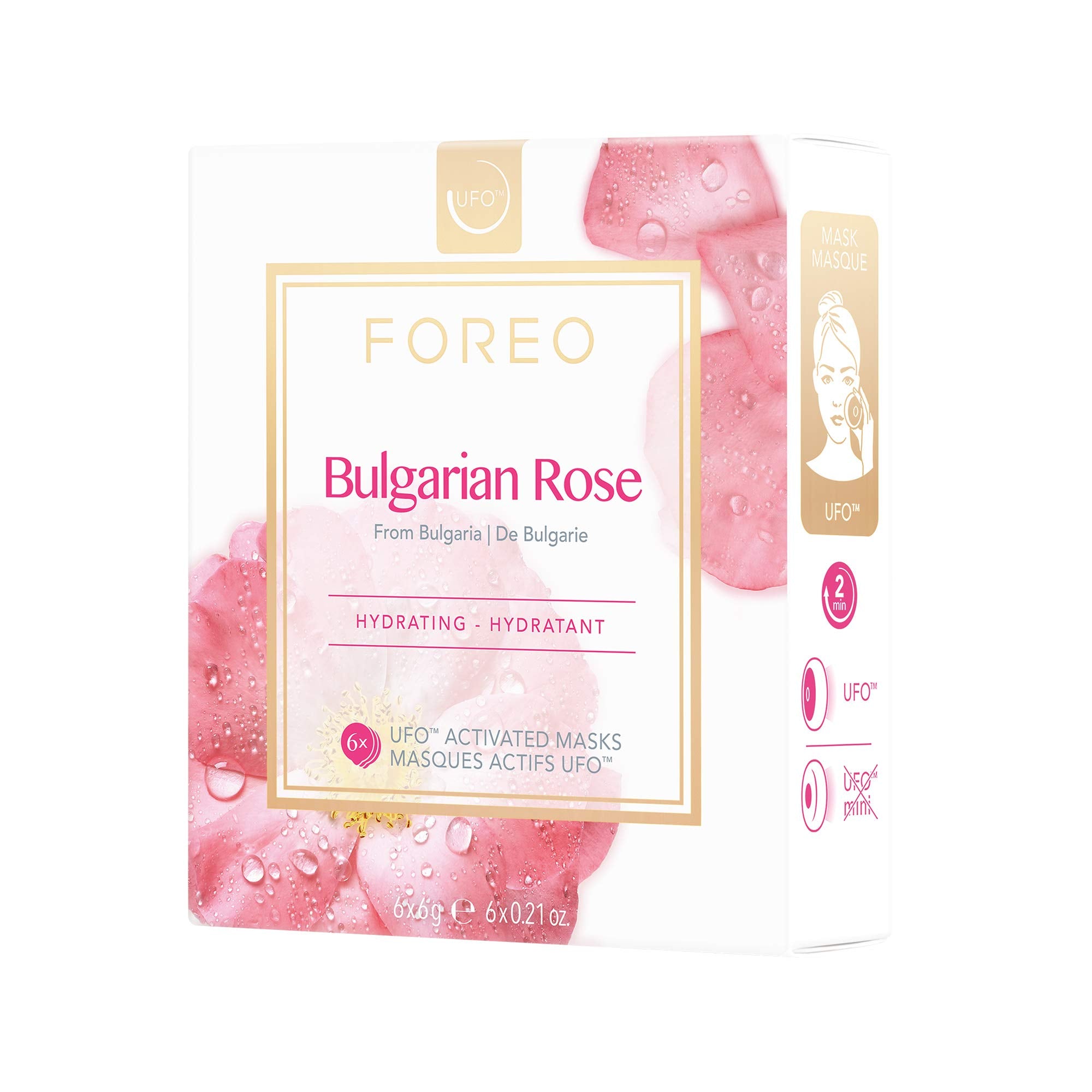 FOREO UFO Masque Rose bulgarien hydratant: hydrate intensément et ravive l'éclat.