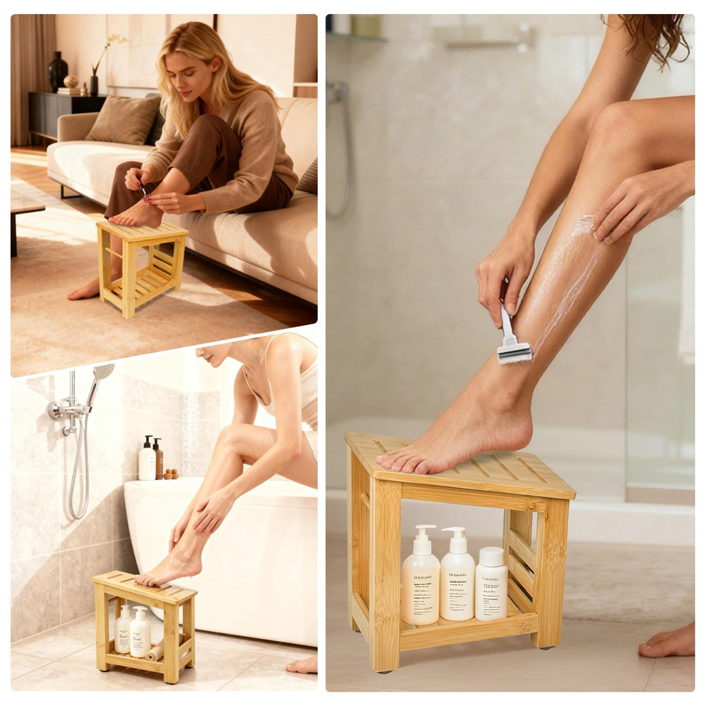 Forest Manor tabouret douche bambou pieds anti-dérapants stabilité