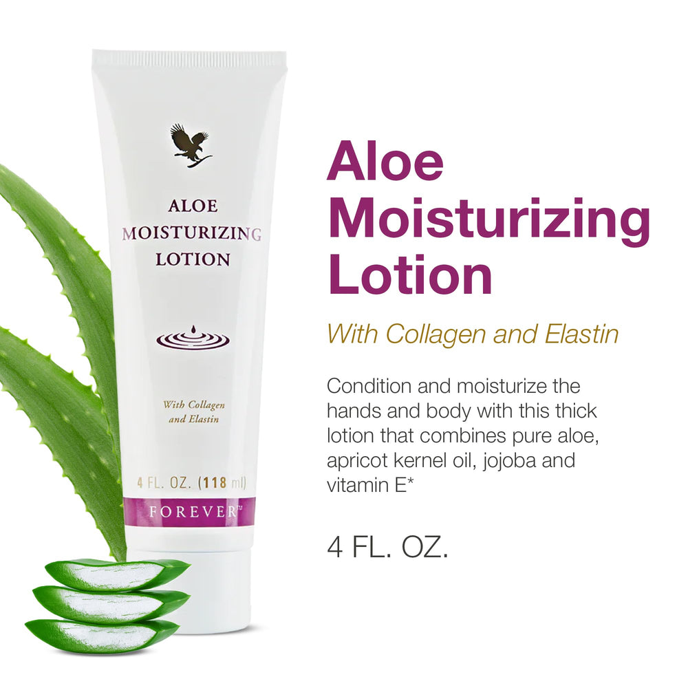 Forever Living Aloe Moisturizing Lotion – texture riche qui glisse facilement sur la peau.