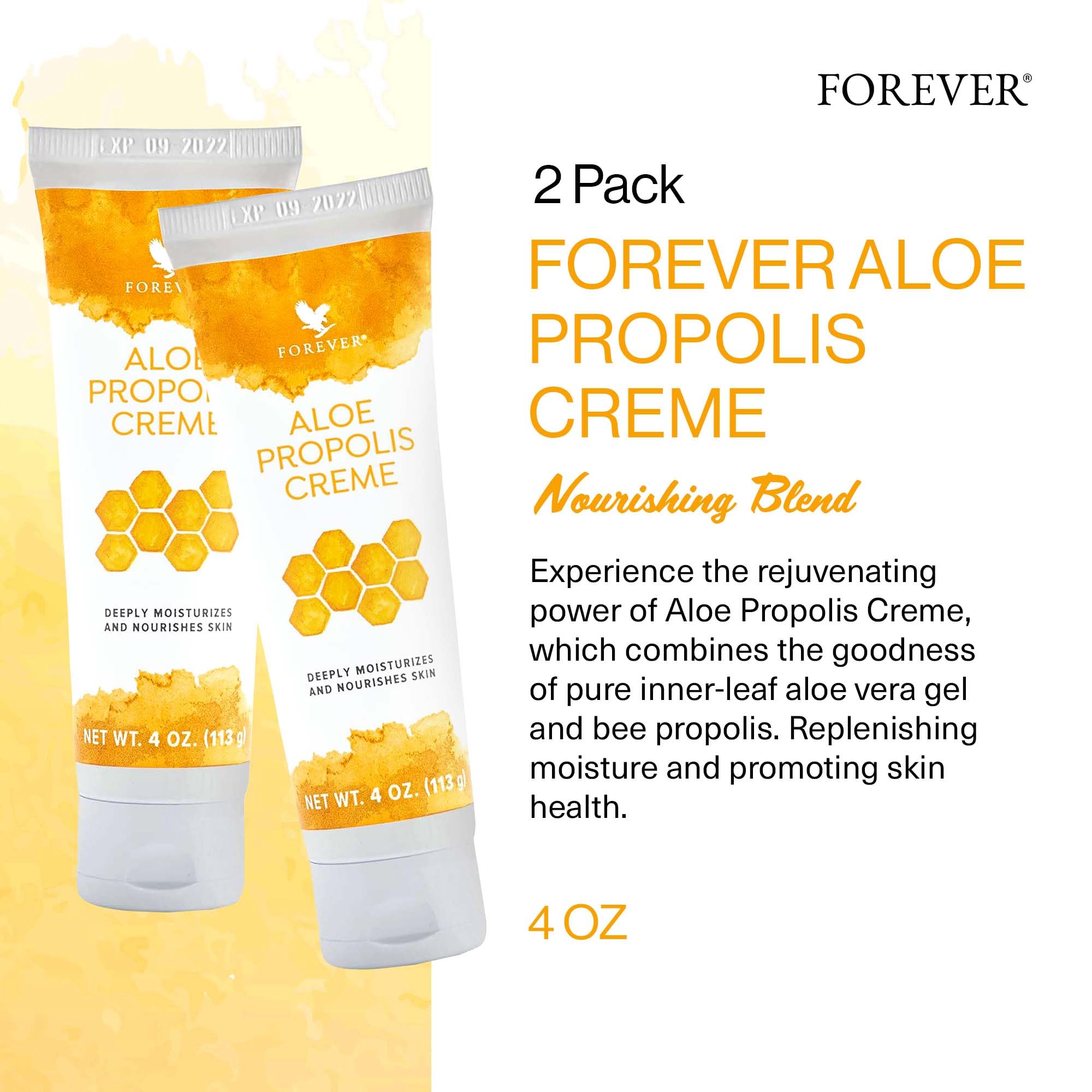 Forever Living Aloe Propolis Crème – main appliquant sur peau, hydratation durable et soin quotidien.
