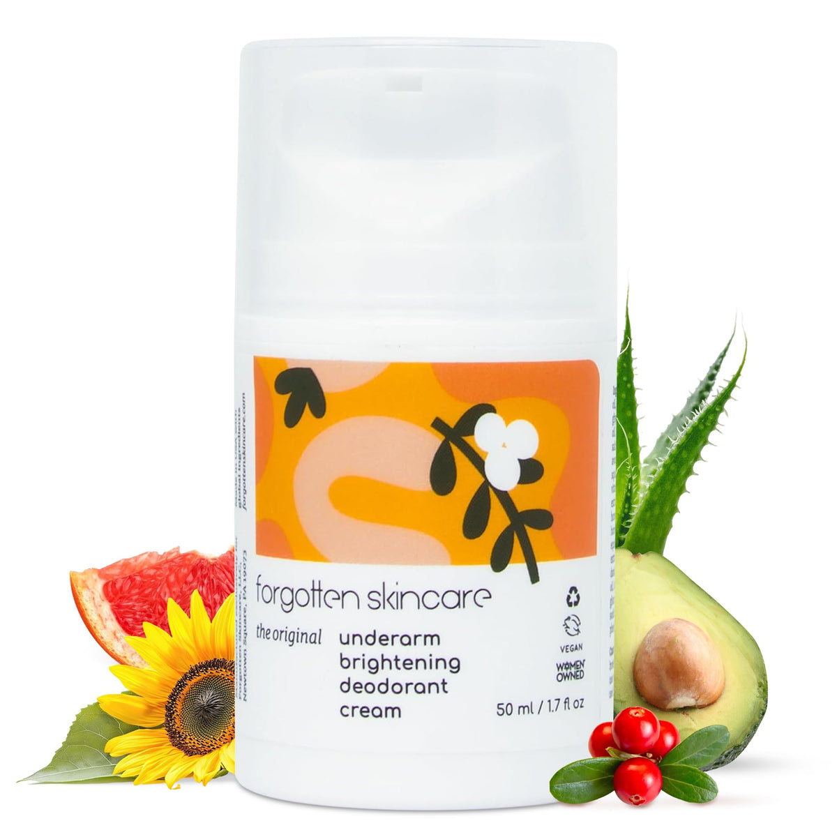 Forgotten Skincare Déodorant-crème, bouteille facile à manipuler pour une utilisation quotidienne.