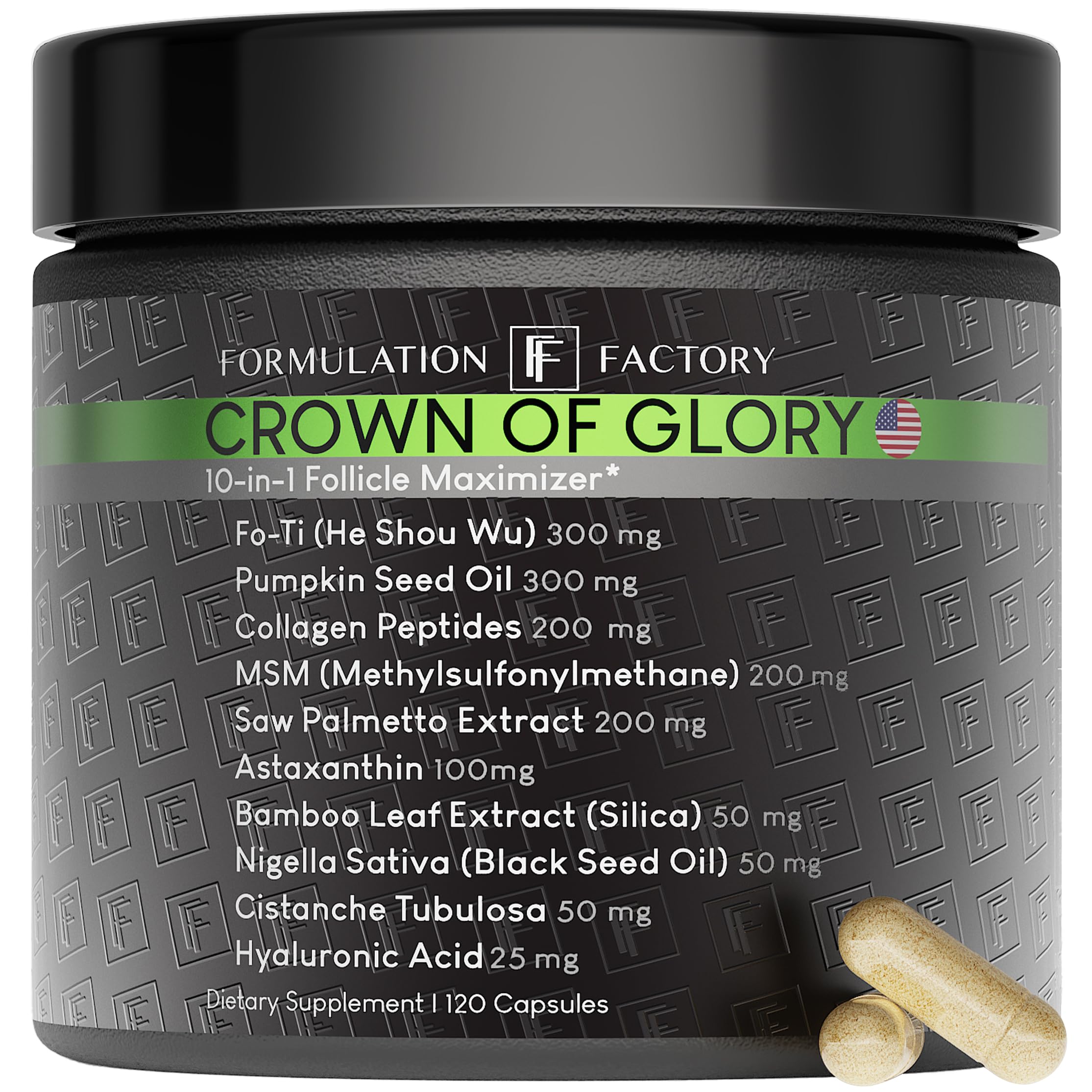 Crown of Glory par Formulation Factory: bouteille et étiquette dévoilant sa formule 10-en-1.