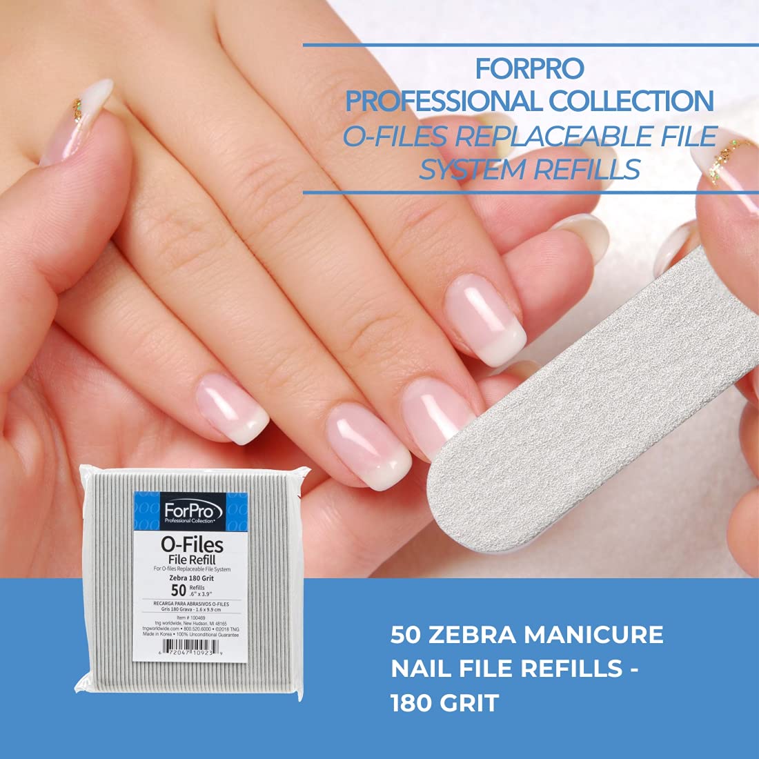 ForPro O-Files grain-180 pour ongles naturels et artificiels, rugosités atténuées.