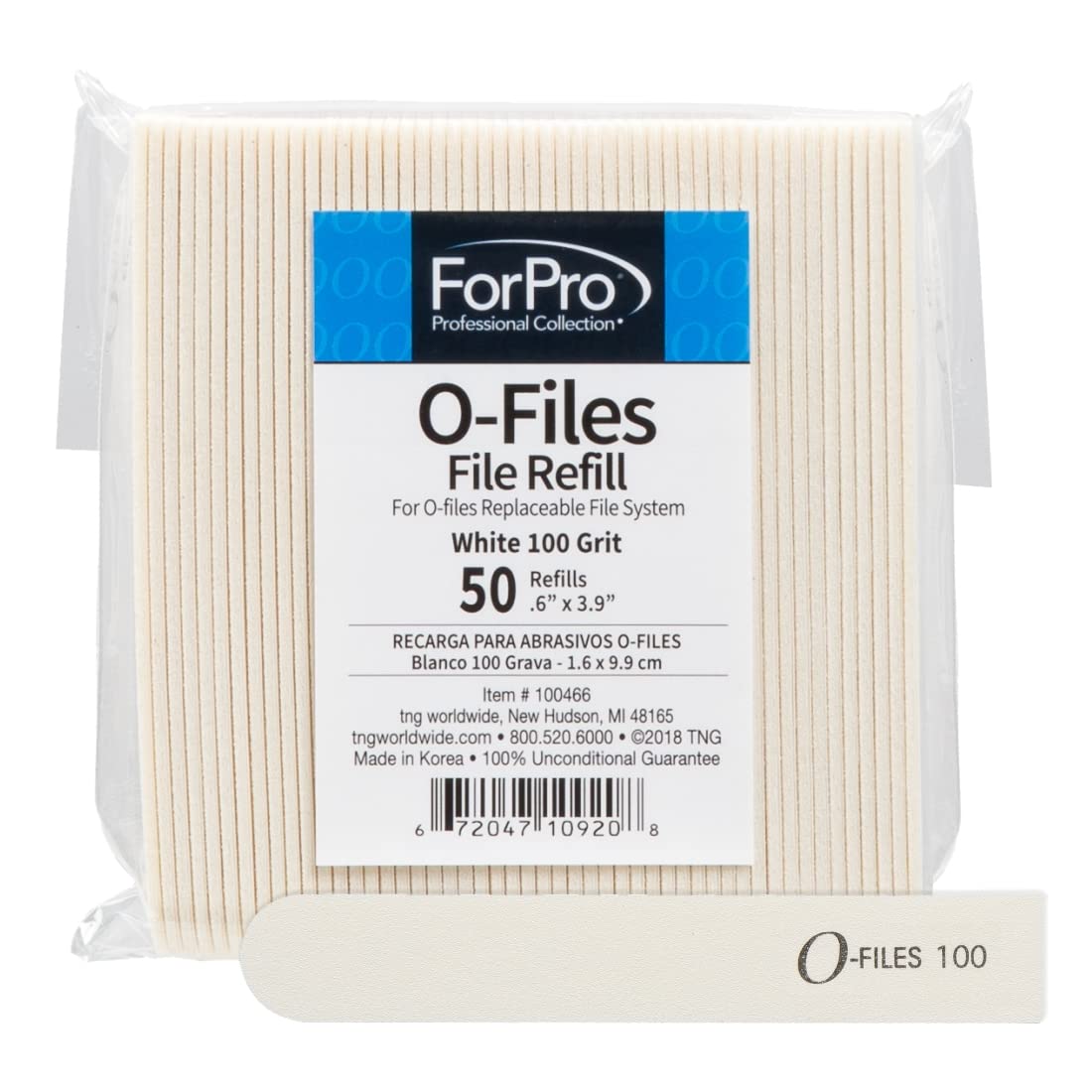 Recharge ForPro O-Files blanc grain 100, idéale pour polissage précis des ongles.