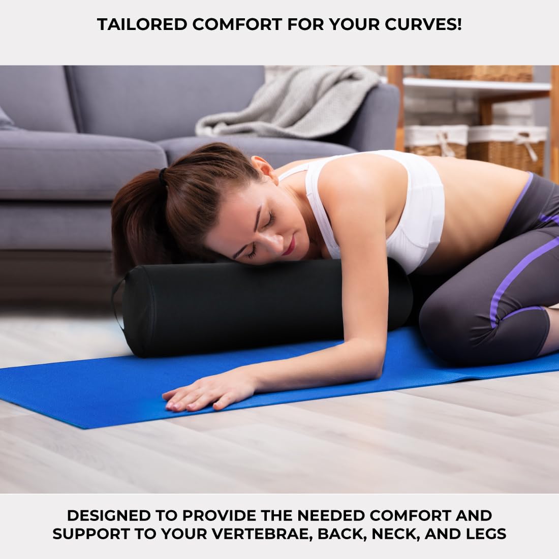 ForPro oreiller-bolster rond noir, anse intégrée, transport facilité.