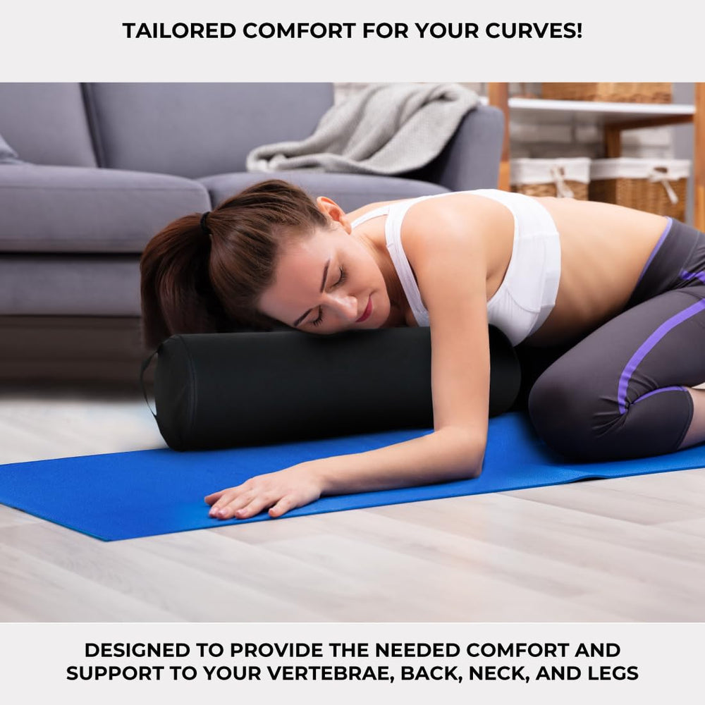 ForPro oreiller-bolster rond noir, anse intégrée, transport facilité.