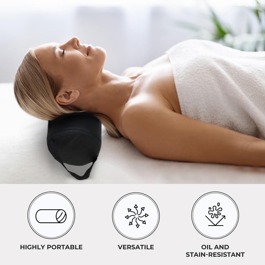 ForPro oreiller-bolster rond noir, matière facile à nettoyer et résistant.