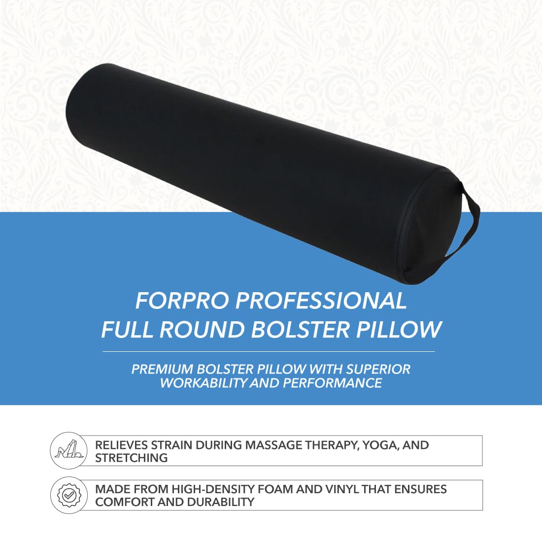 ForPro oreiller-bolster rond noir, soutien-chevilles, utile en position ventre.