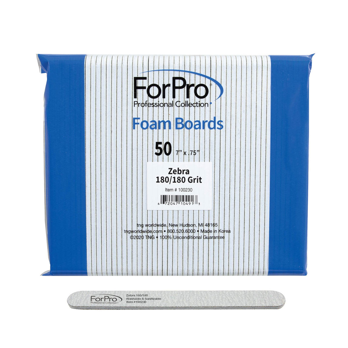ForPro Zebra planche mousse double-face 7 po, outil précis pour limer les ongles.