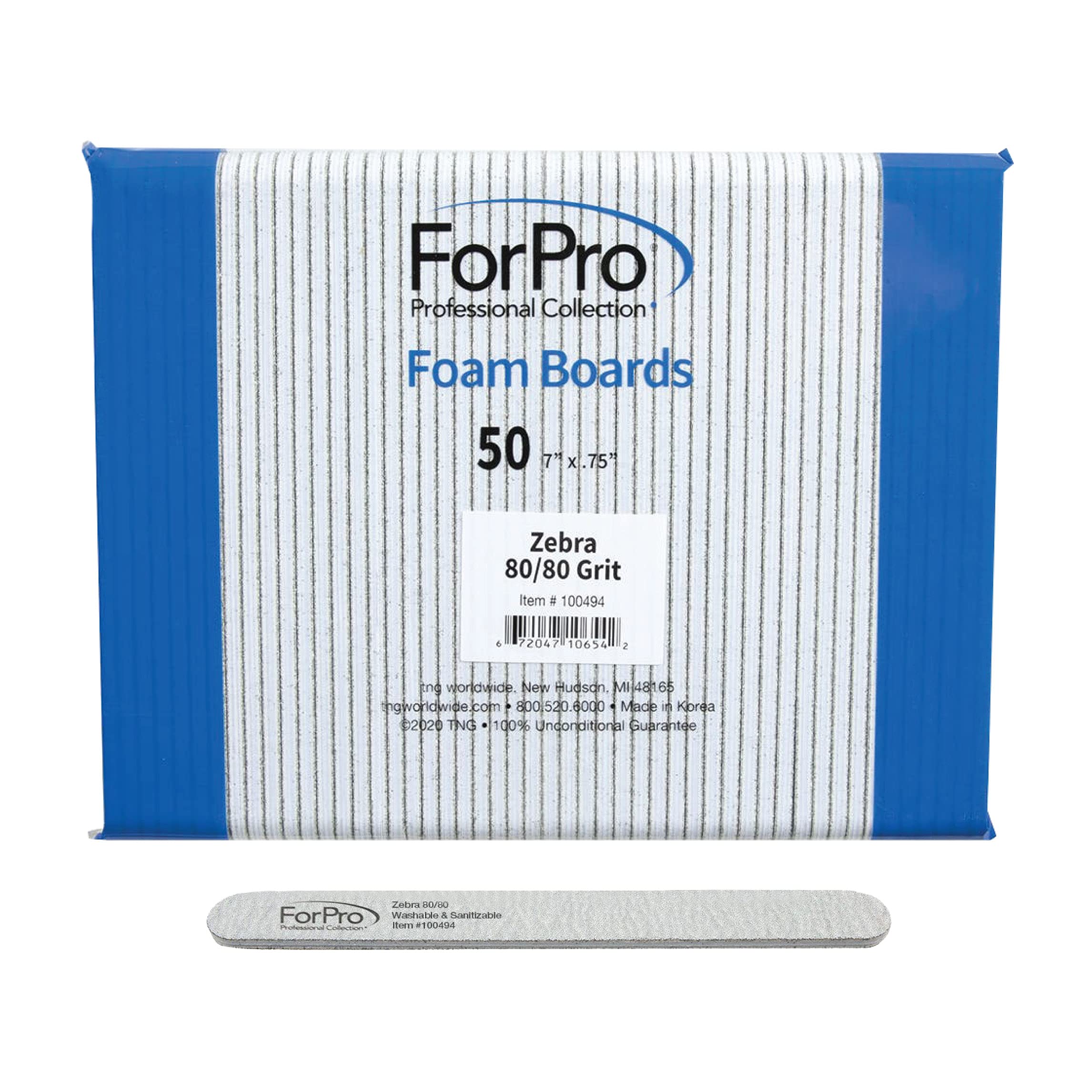 Planche en mousse ForPro Zebra grain 80 double-face, finition précise des ongles.