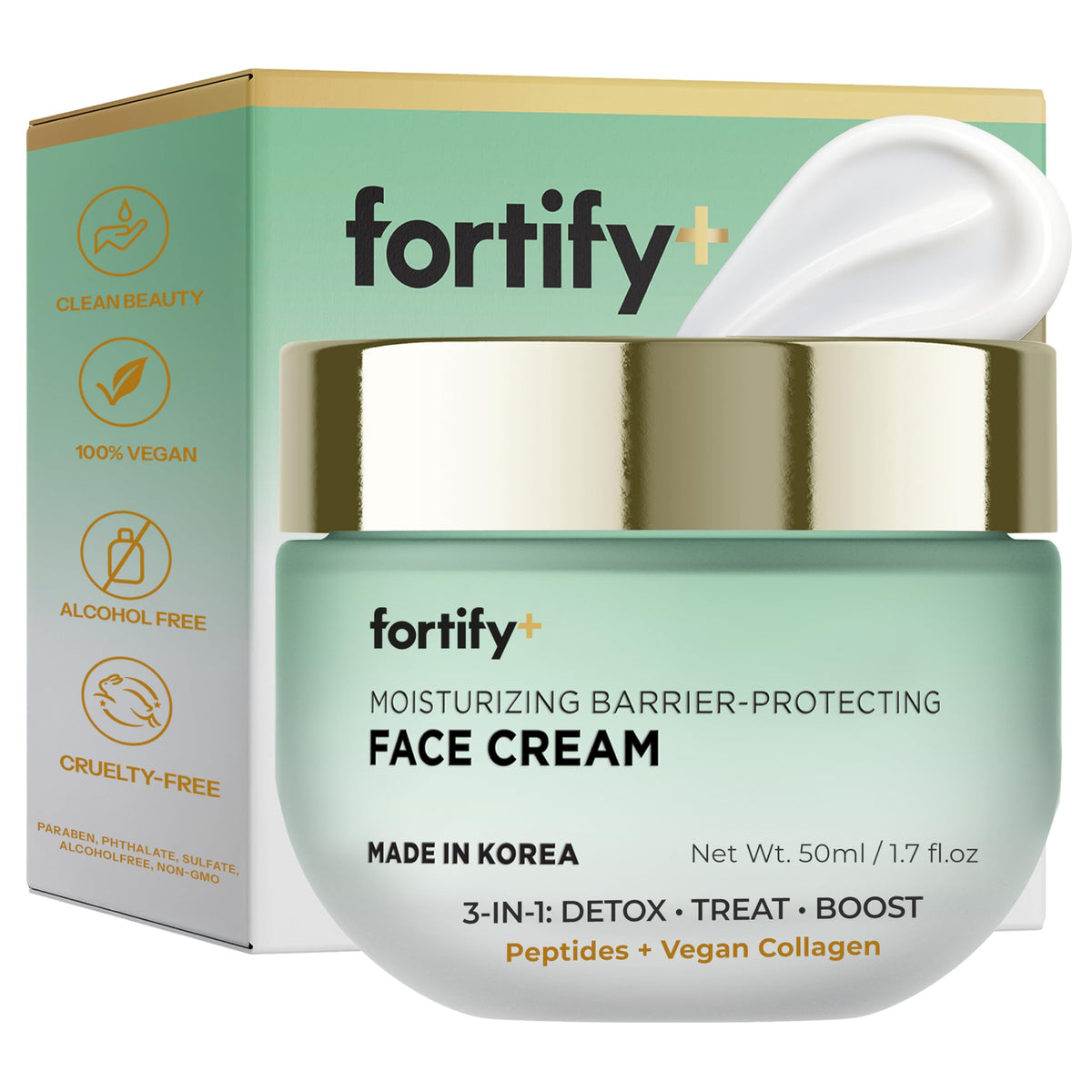 Fortify Skincare Crème Visage Peptides et Collagène – 3-en-1, hydratation et fermeté durable.